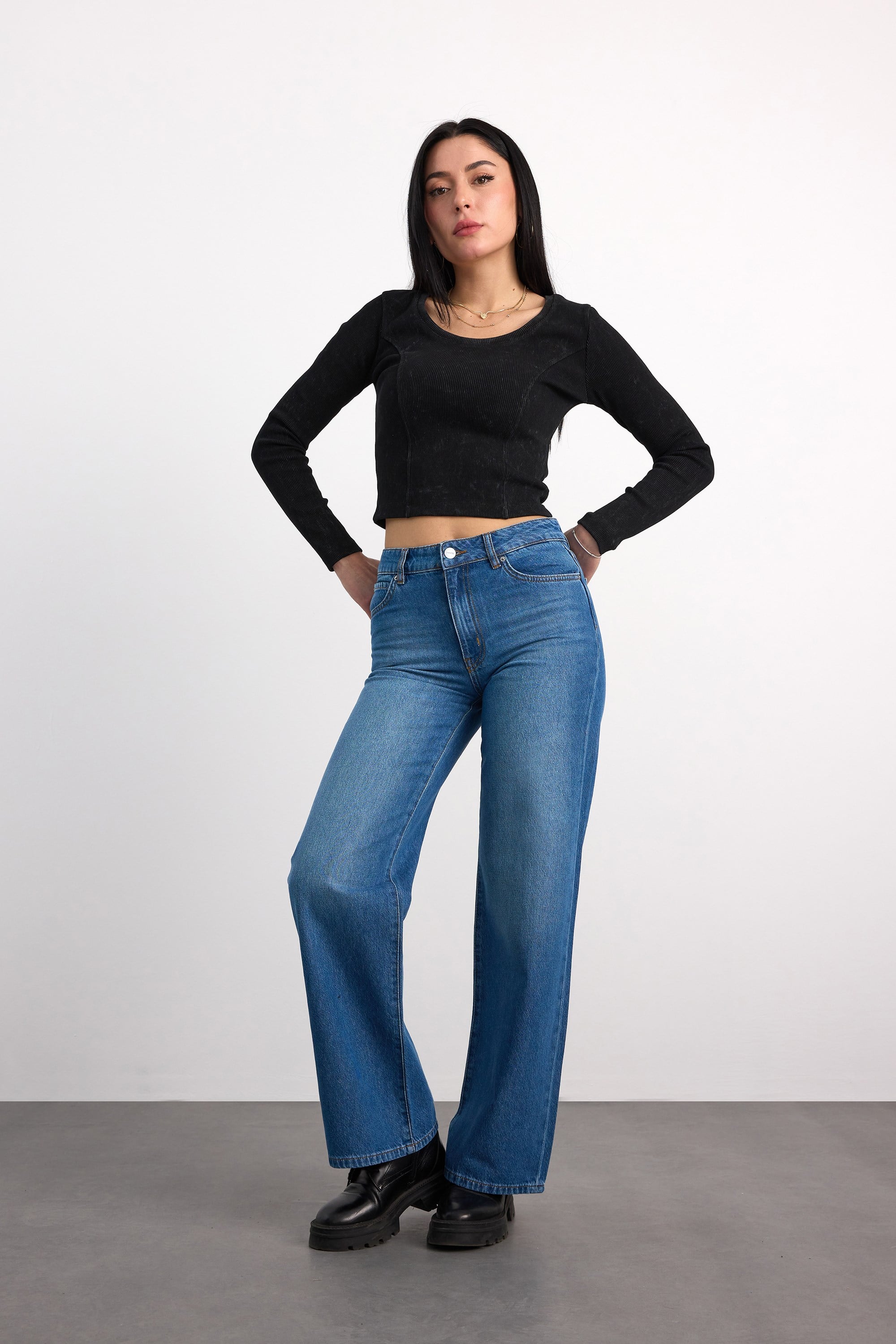 24356-73602 KADIN MID RISE WIDE LEG DENİM PANTOLON 24356-73602