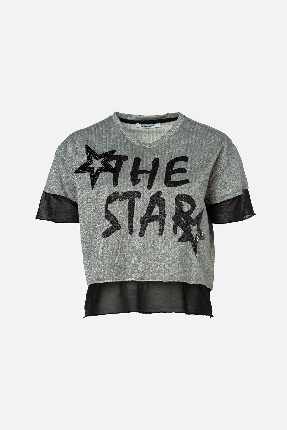 VİGOSS FİLE DETAYLI BASKILI KADIN T-SHIRT 11688-00133
