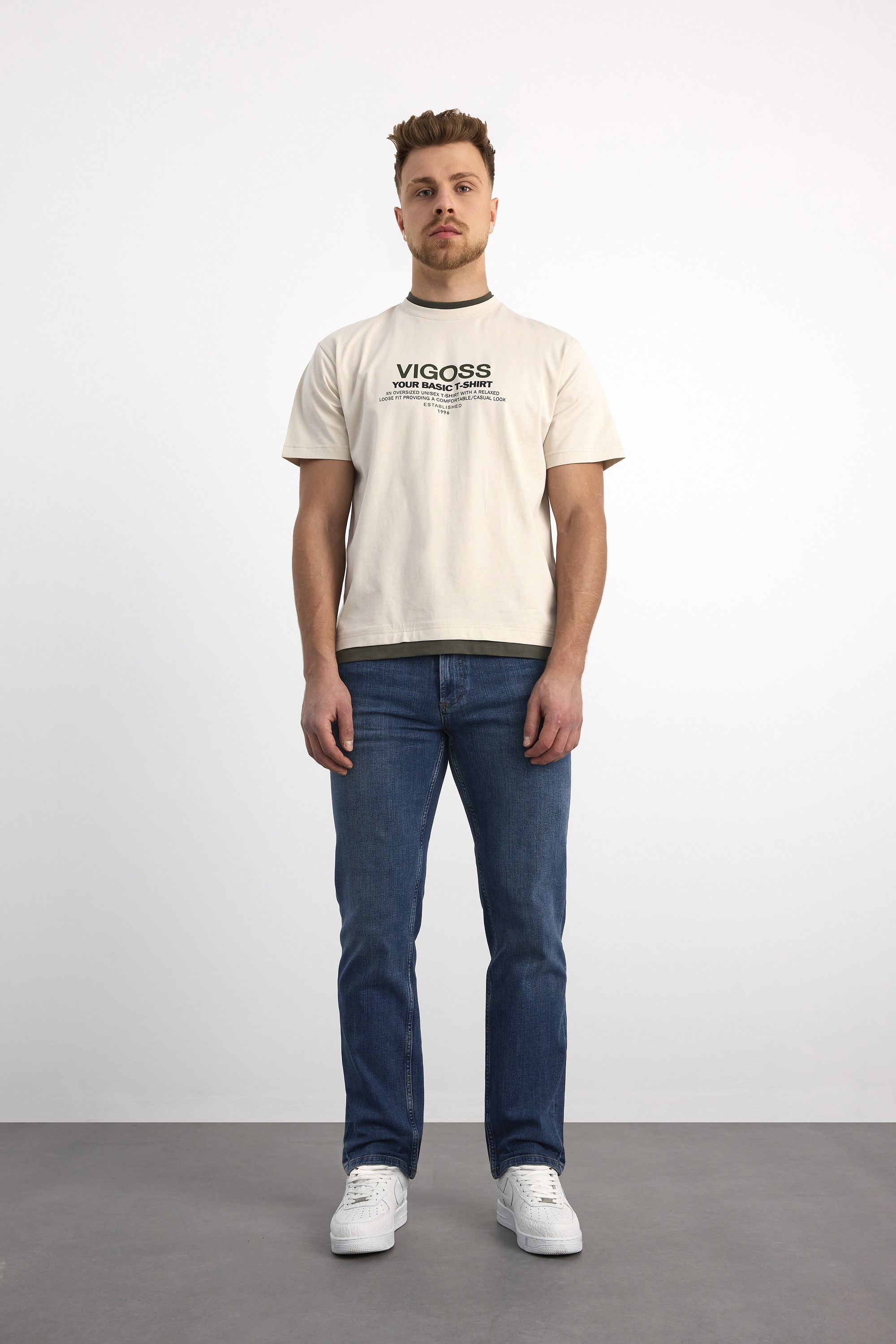 VIGOSS OVERSIZE ÇİFT YAKA ERKEK T-SHIRT 63085-30005