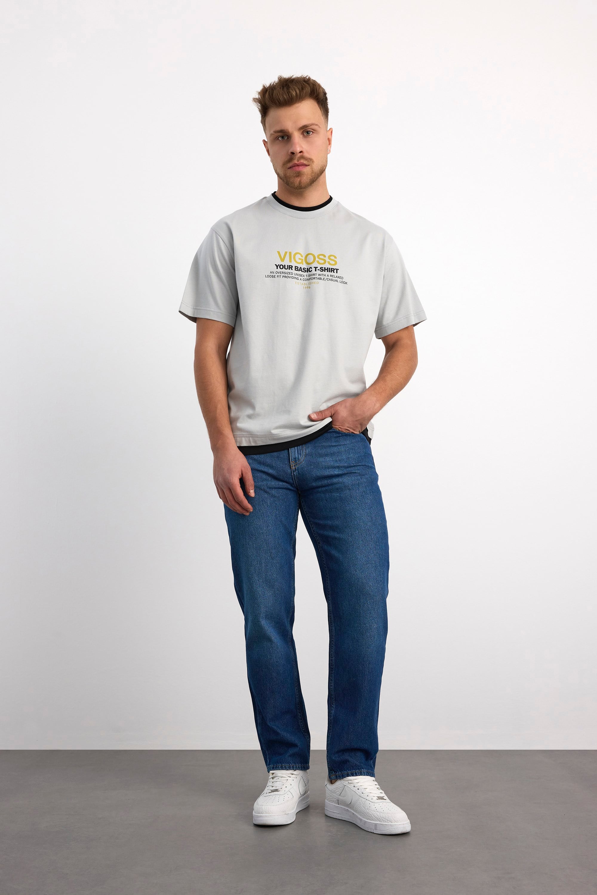 VIGOSS OVERSIZE ÇİFT YAKA ERKEK T-SHIRT 63085-30005