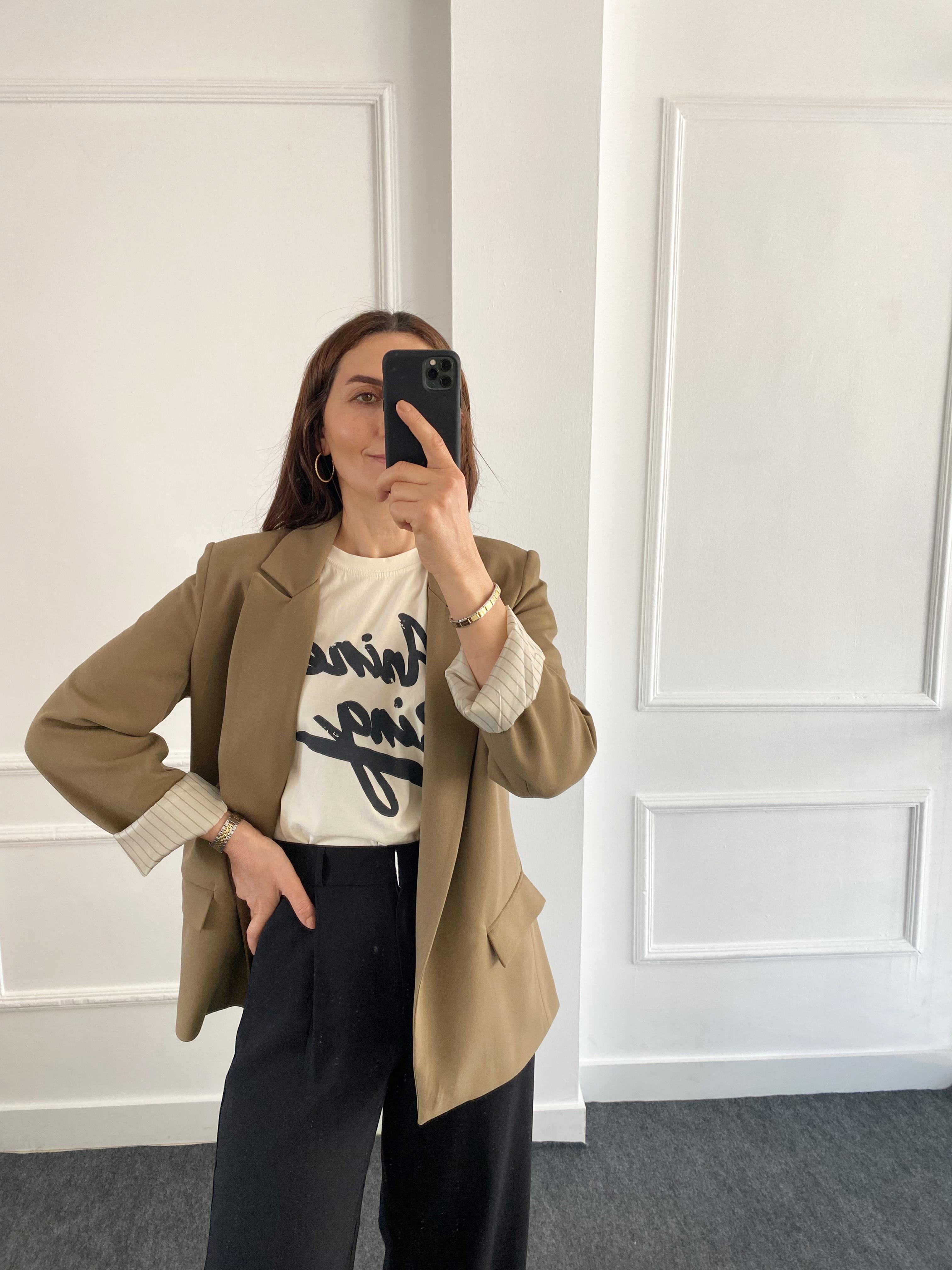 Kolu Katlamalı Blazer Ceket Haki