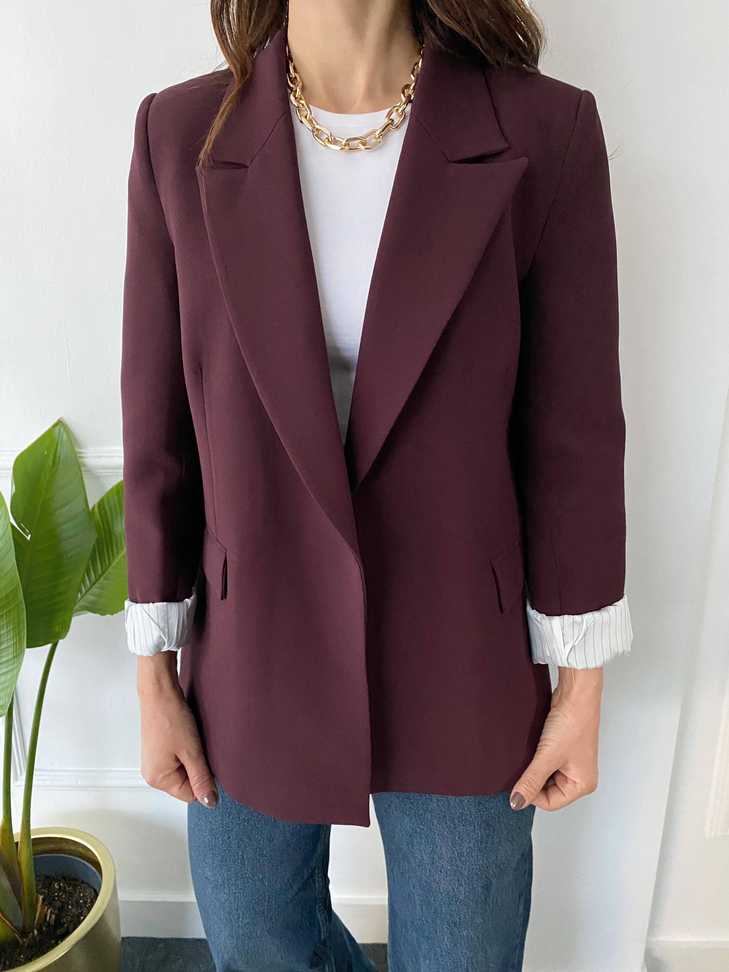 Kolu Katlamalı  Blazer Ceket Mürdüm