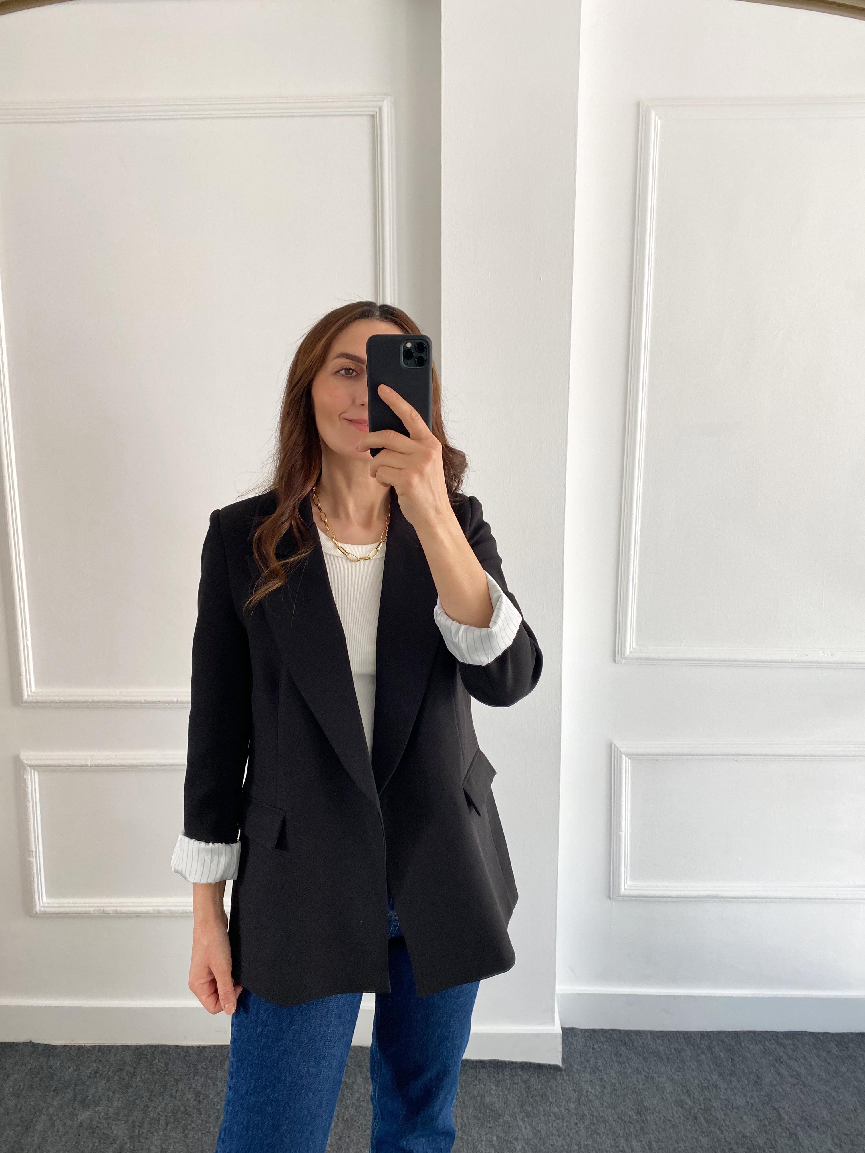 Kolu Katlamalı Blazer Ceket Siyah