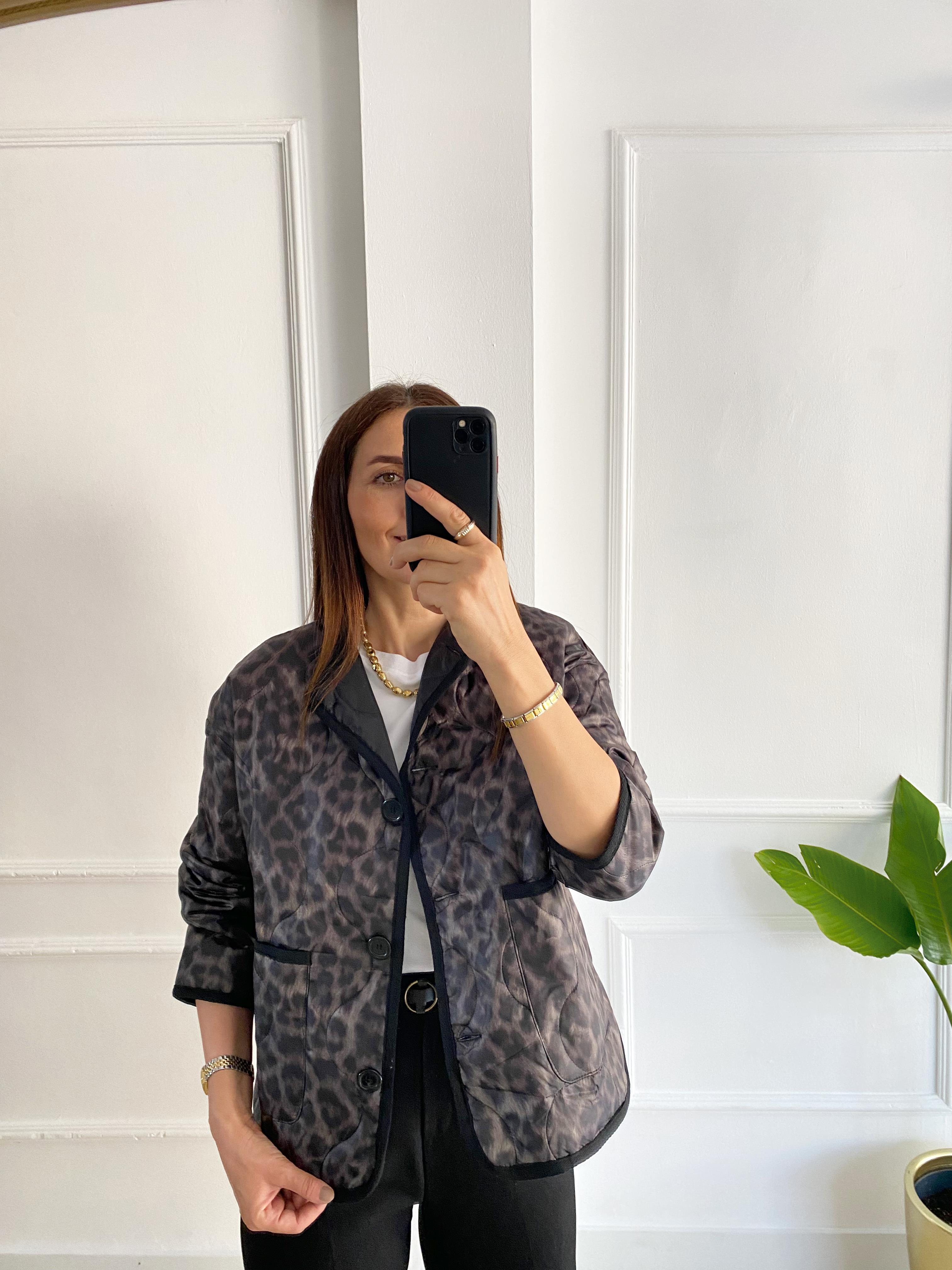 Leopar Desen Kapitone Mont Kahve