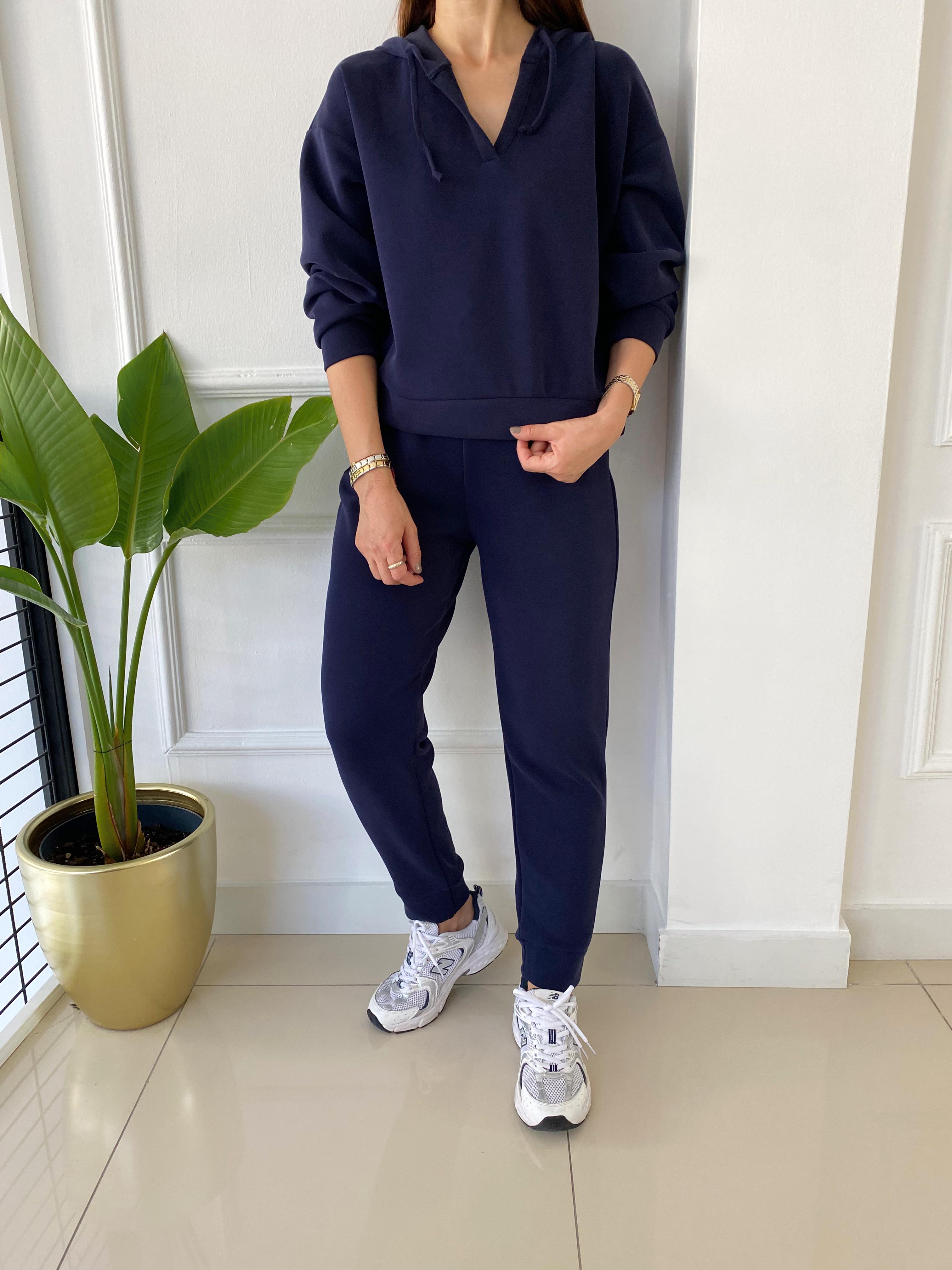 Modal Kapşonlu Sweat Lacivert