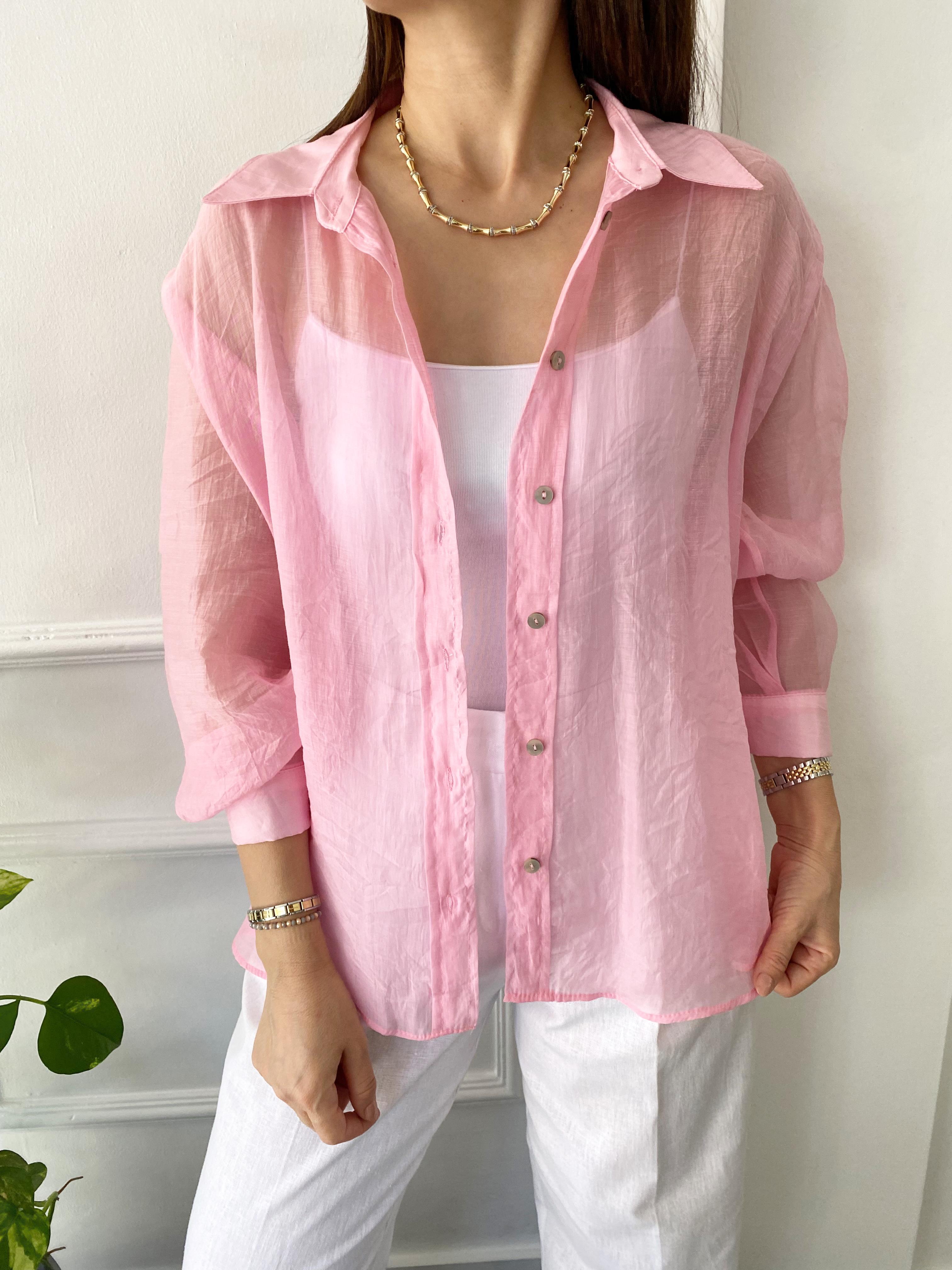 Oversize İpeksi Gömlek Pembe