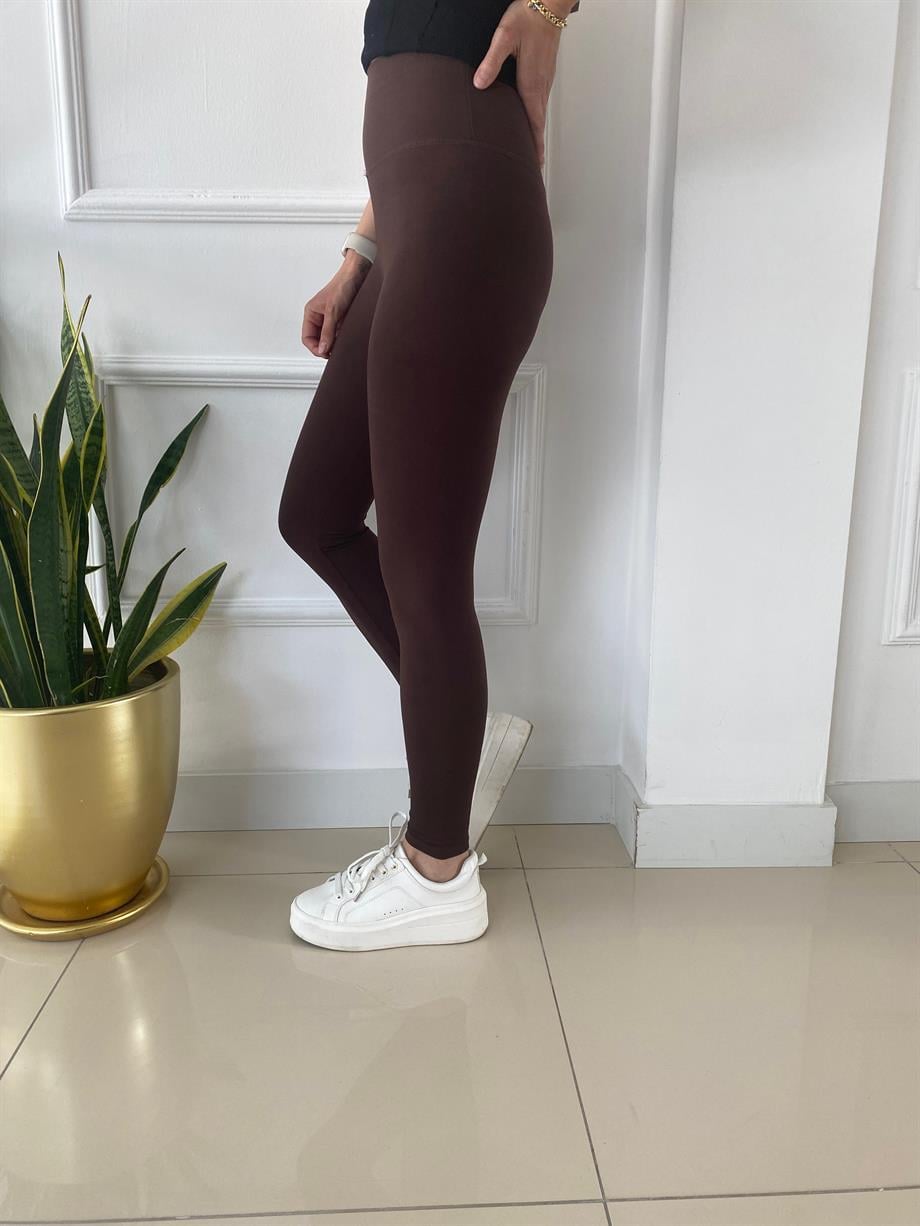 Sporcu Düz Tayt Kahve