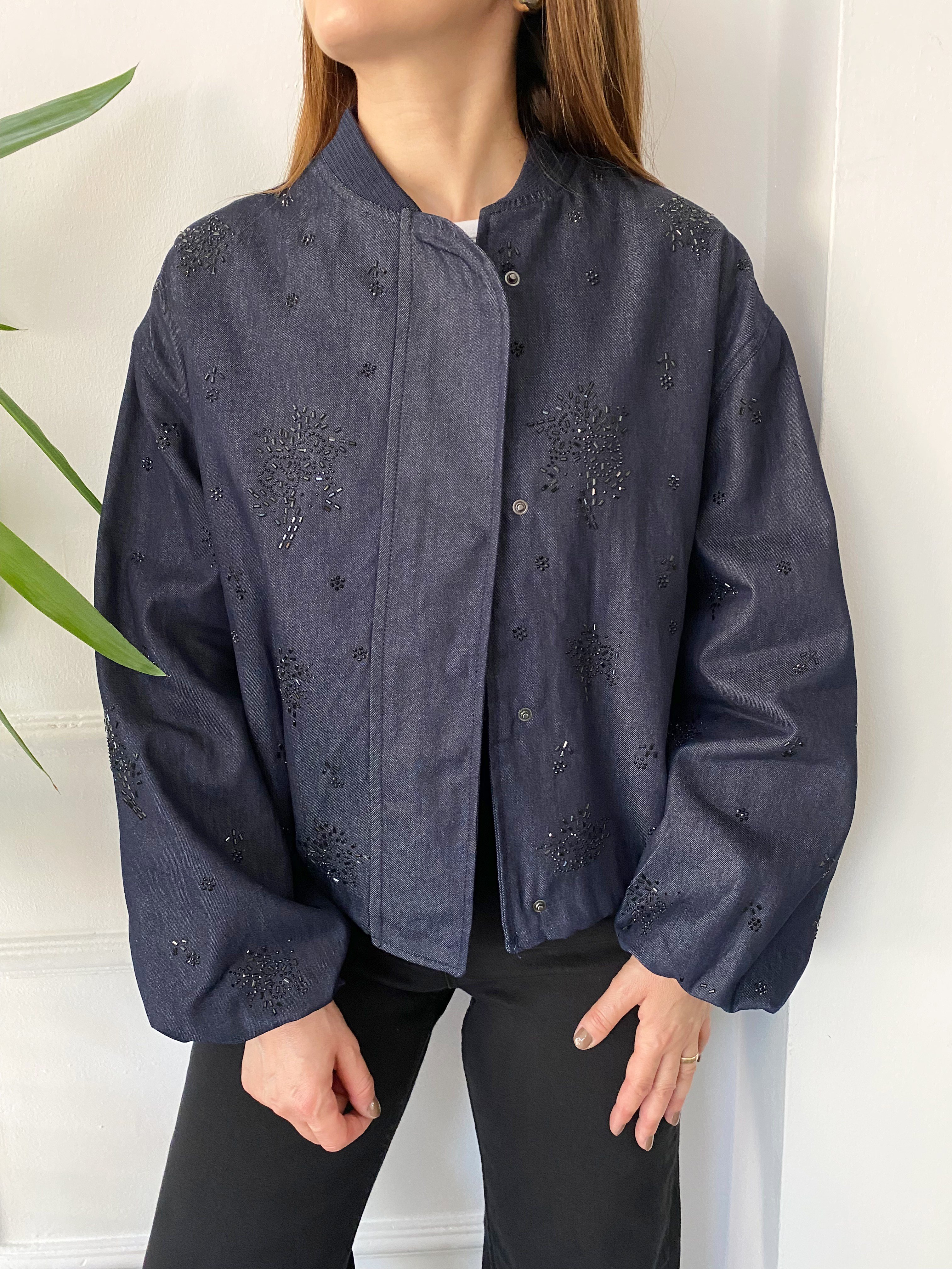 Taşlı Denim Bamber Ceket Lacivert