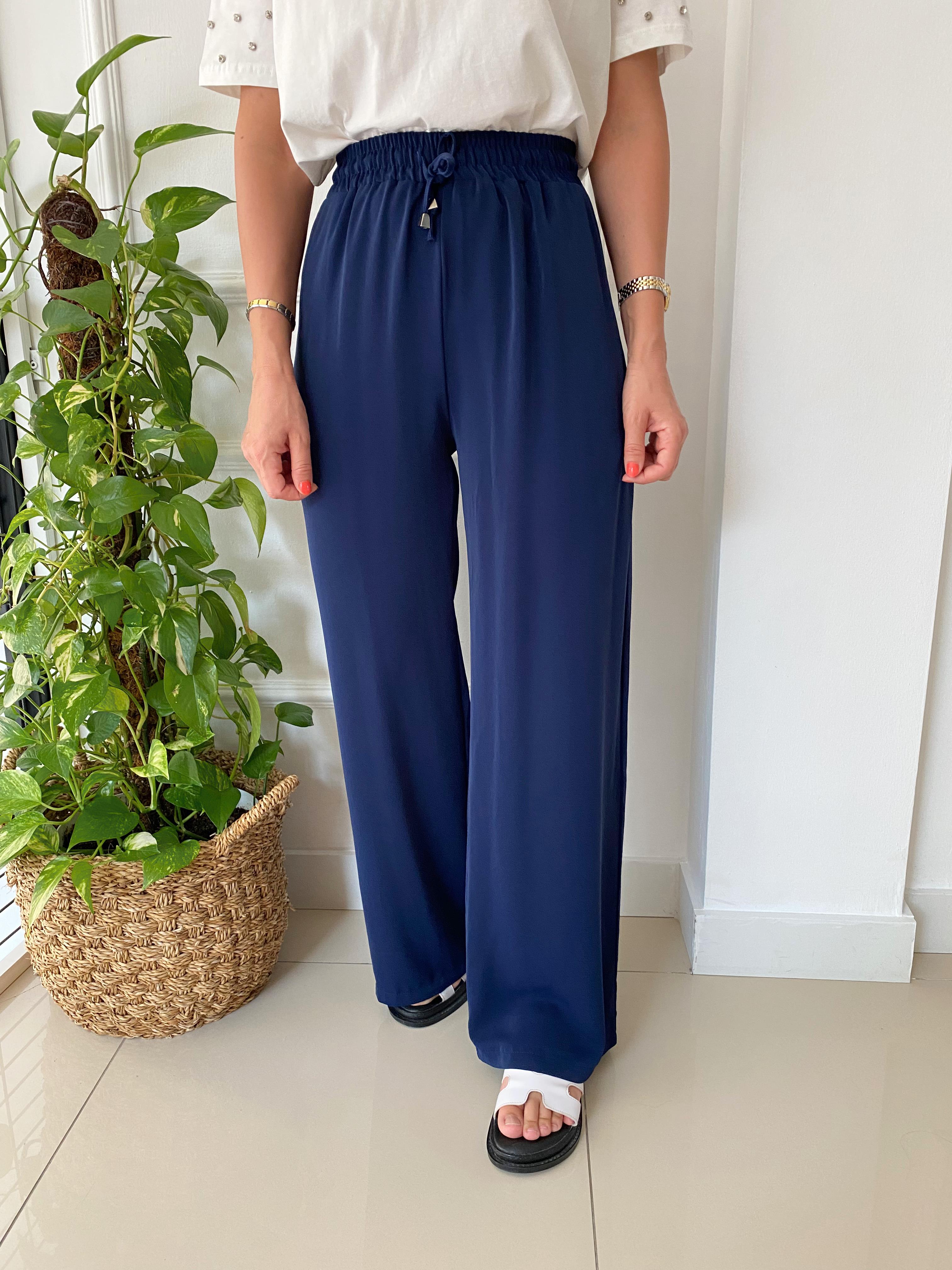Beli Lastikli Bol Paça Pantolon Lacivert