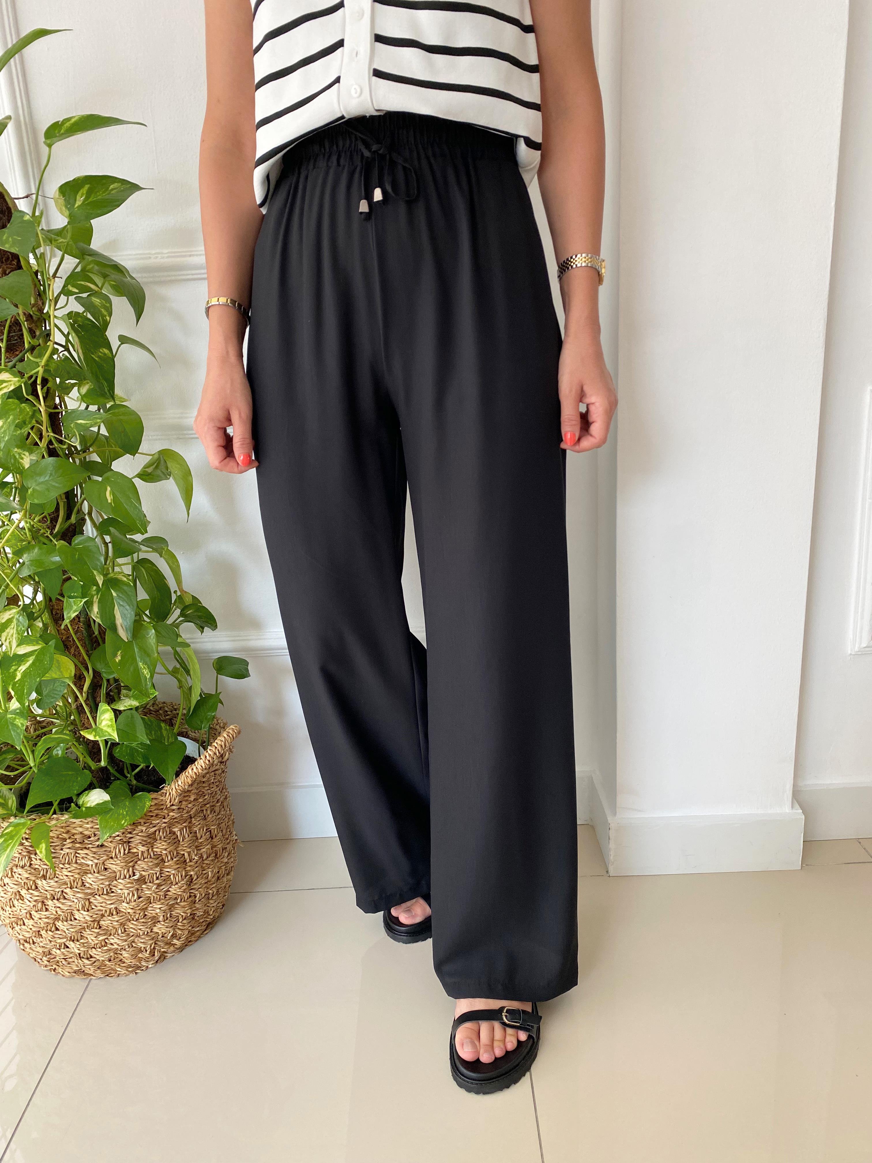 Beli Lastikli Bol Paça Pantolon Siyah