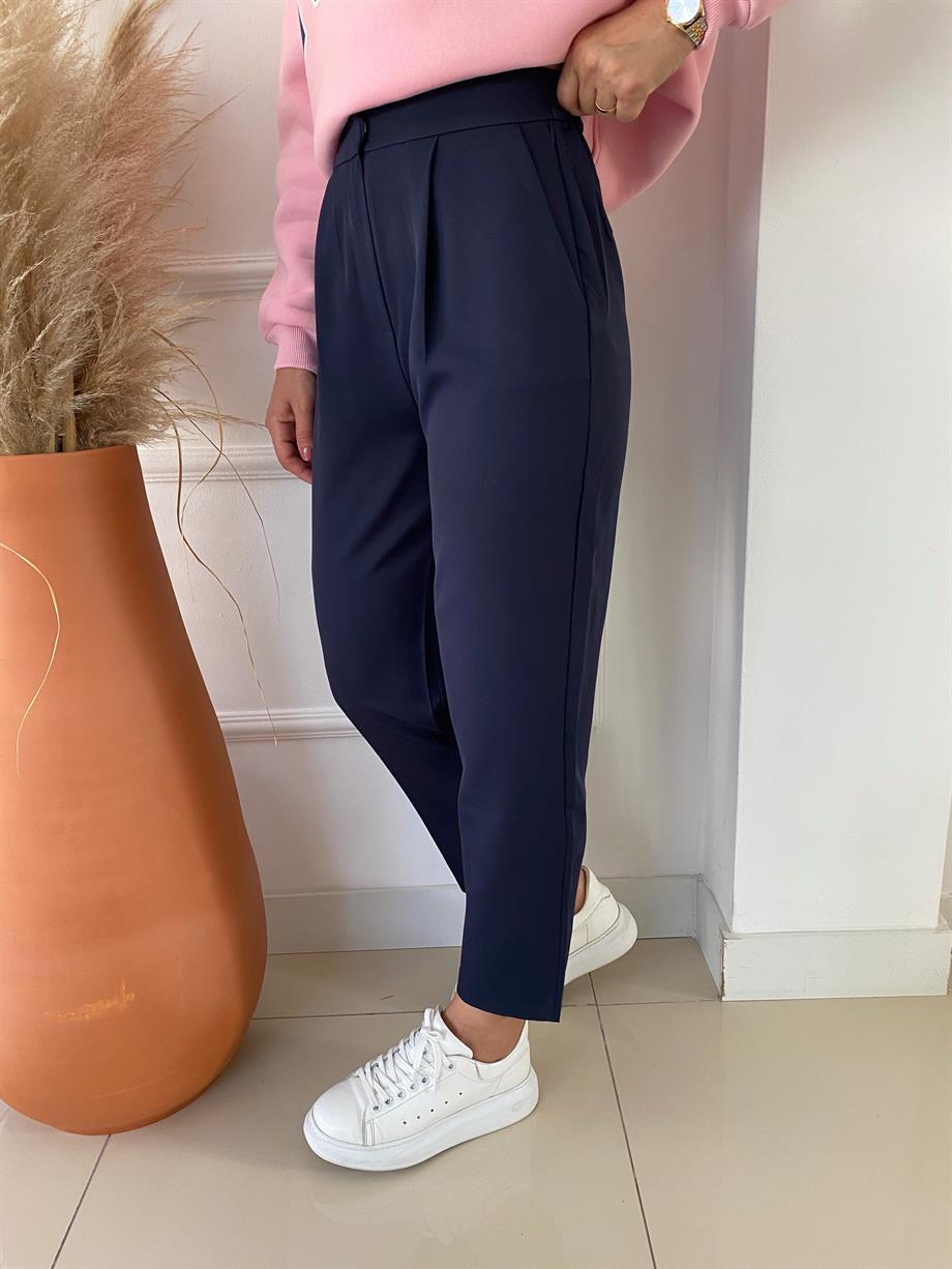 Beli Lastikli Kumaş Pantolon Lacivert