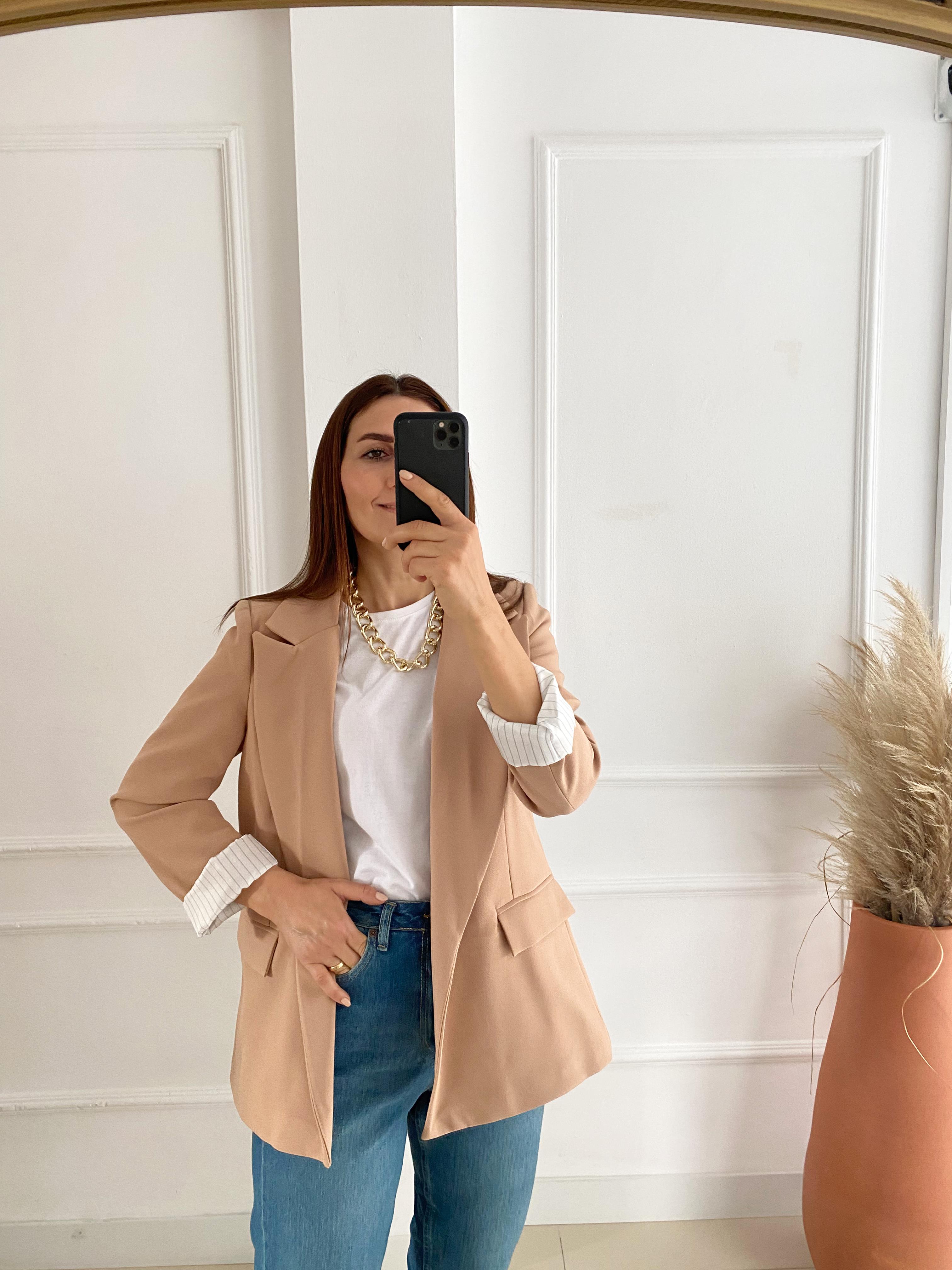 Kolu Katlamalı Blazer Ceket Camel