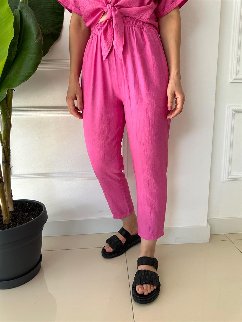 Lastikli Paça Pens Detaylı Pantolon Pembe