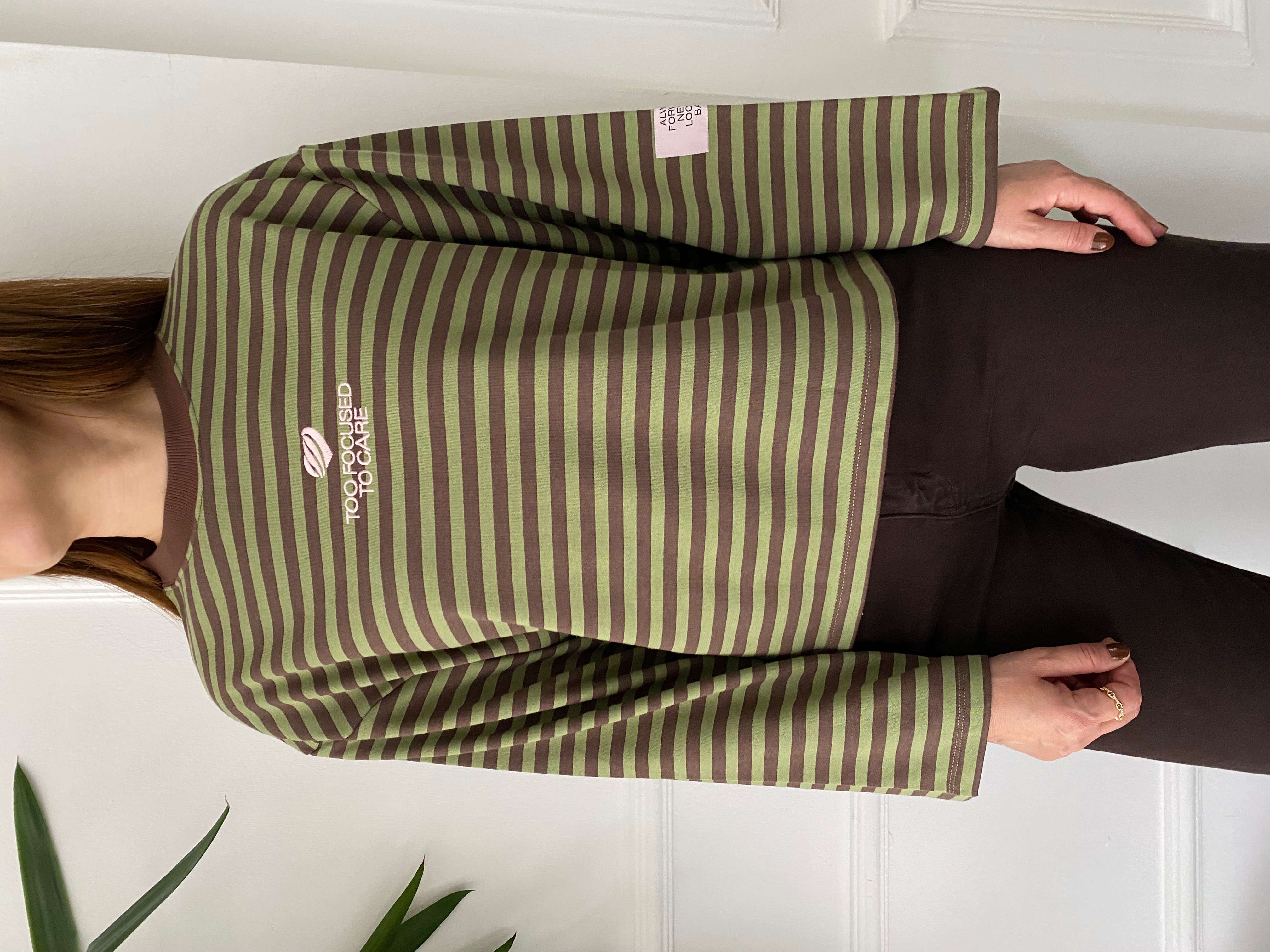 Nakışlı Çizgili Sweat Yeşil Kahve