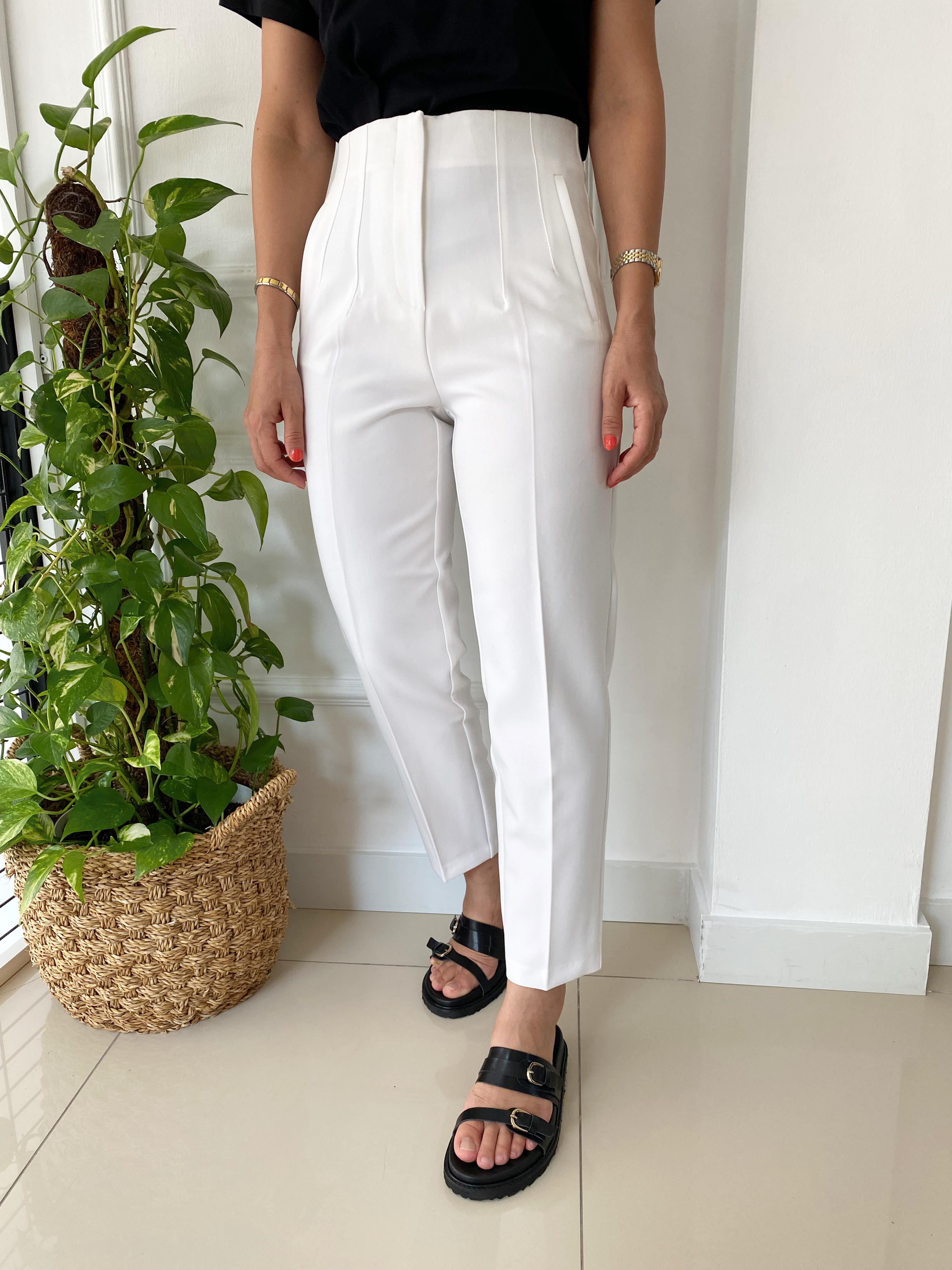 Önü Flotalı Pantolon Beyaz