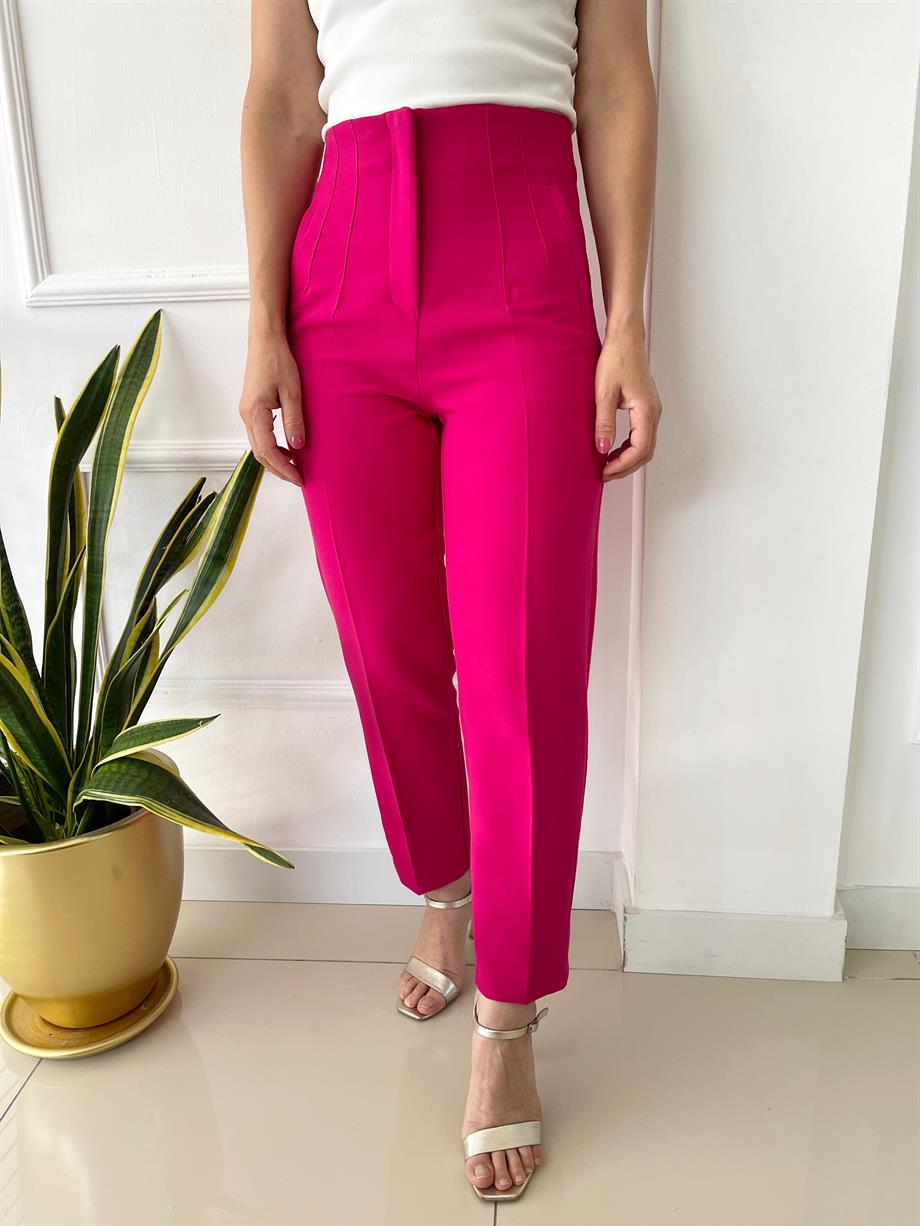 Önü Flotalı Pantolon Fuşya