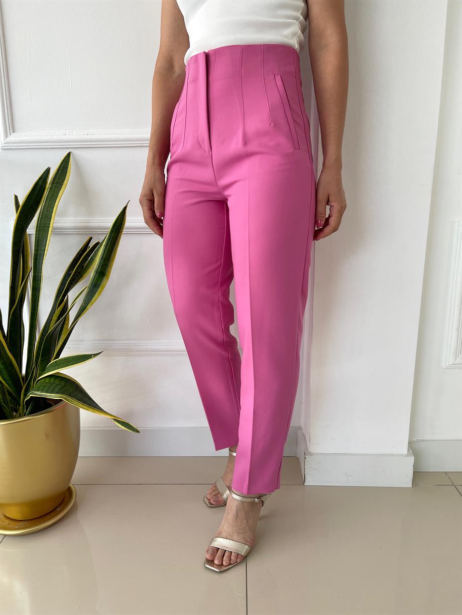 Önü Flotalı Pantolon Pembe