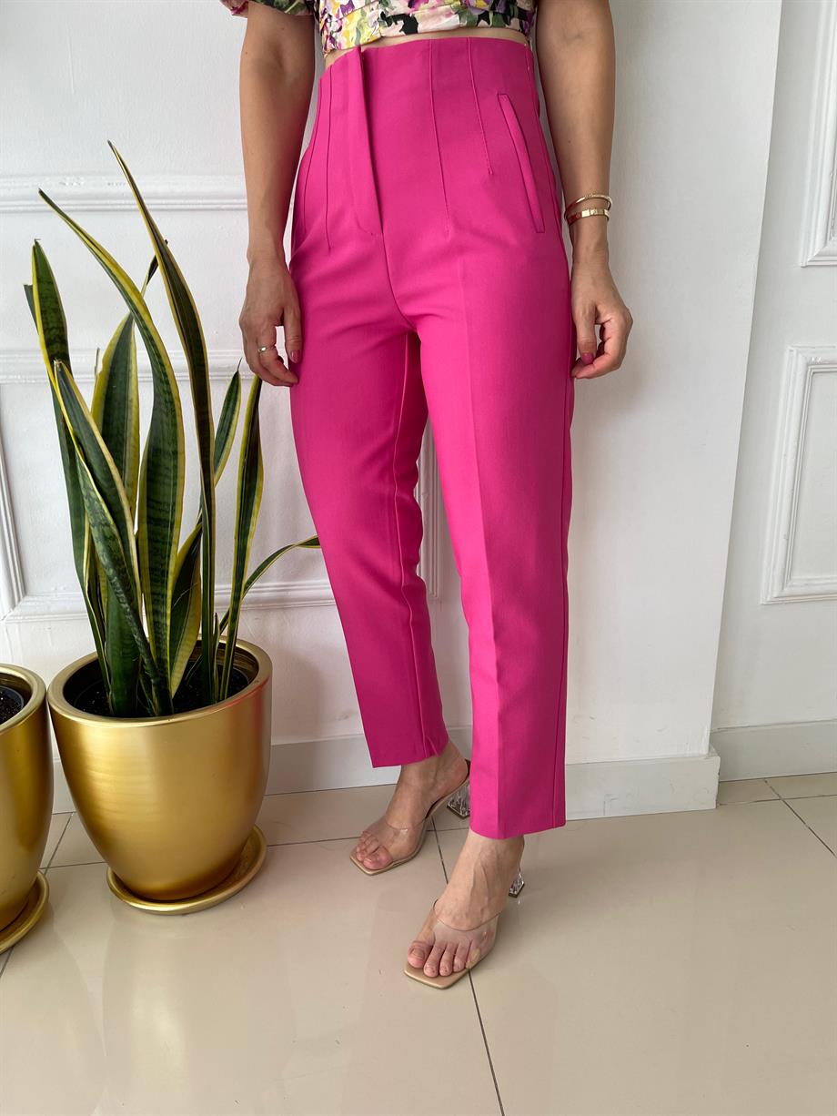 Önü Flotalı Pantolon Pembe