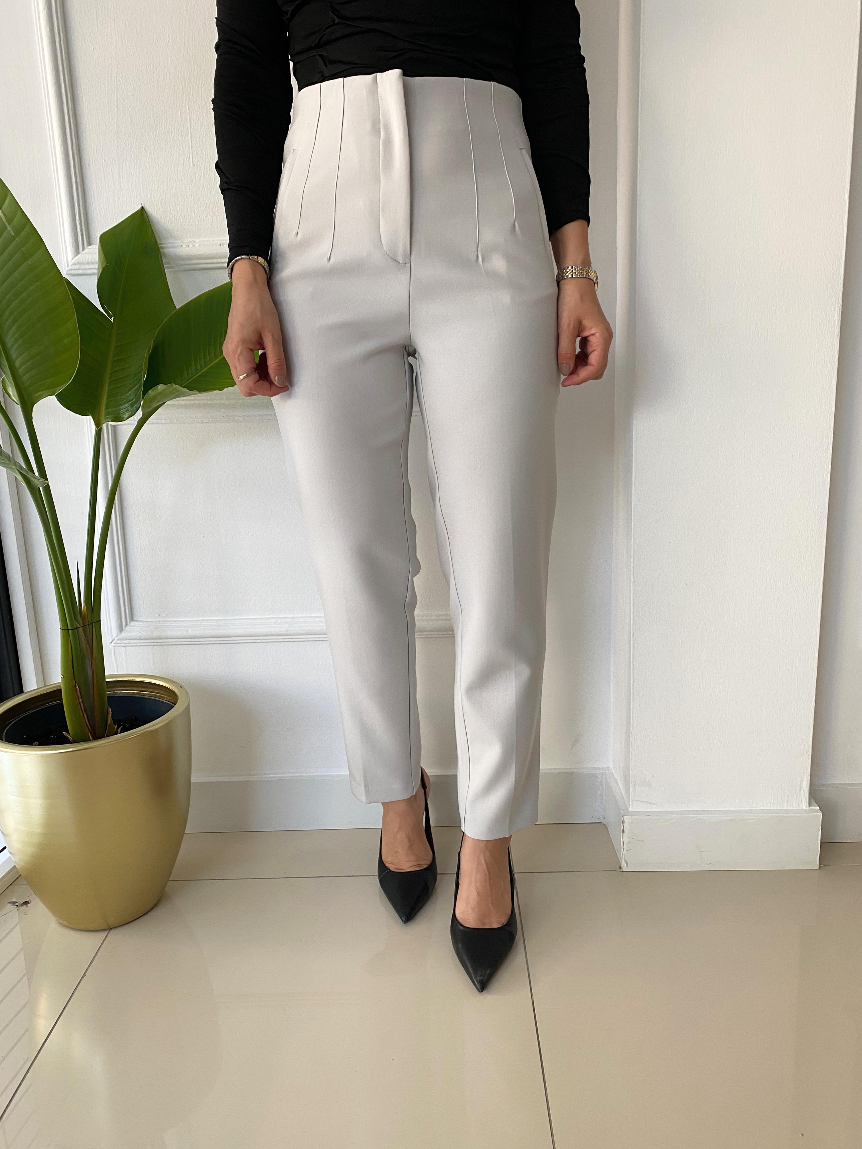 Önü Flotalı Pantolon Sis Gri