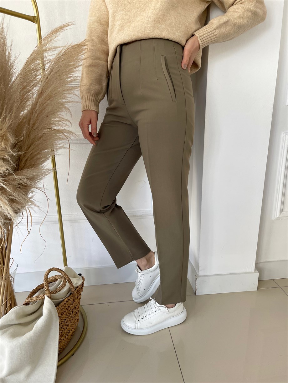 Önü Flotalı Pantolon Yeşil