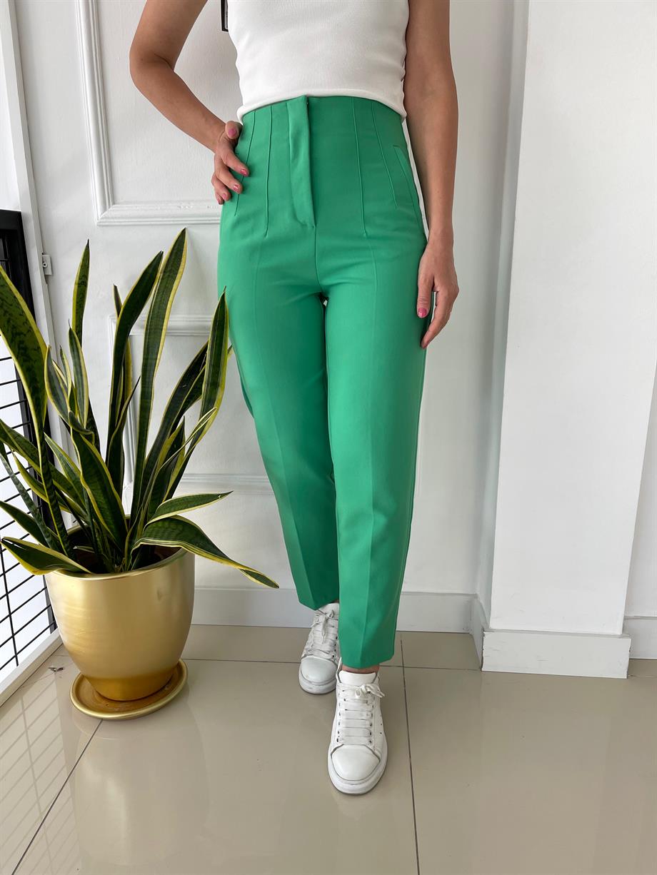 Önü Flotalı Pantolon Yeşil