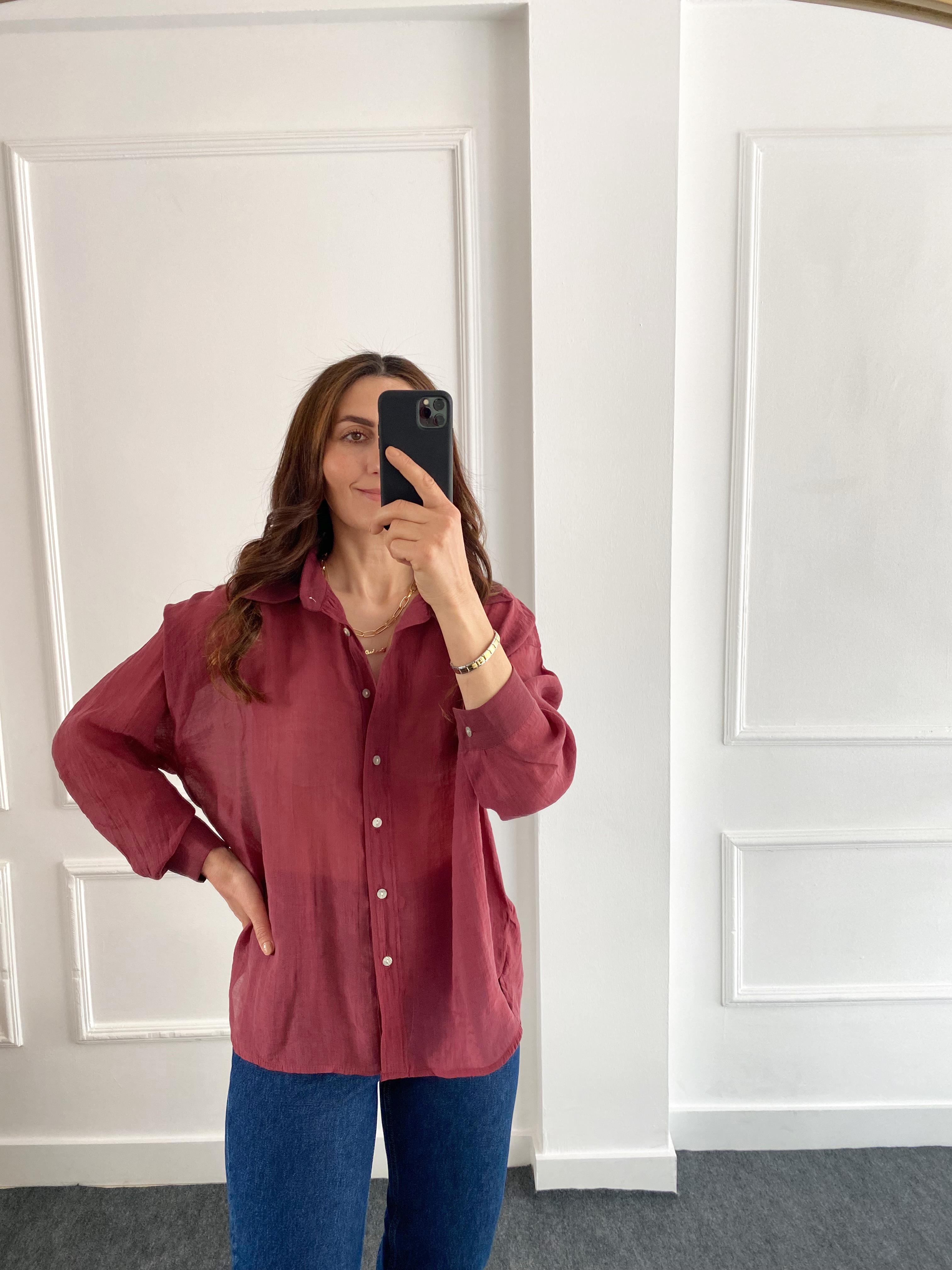 Oversize İpeksi Gömlek Bordo