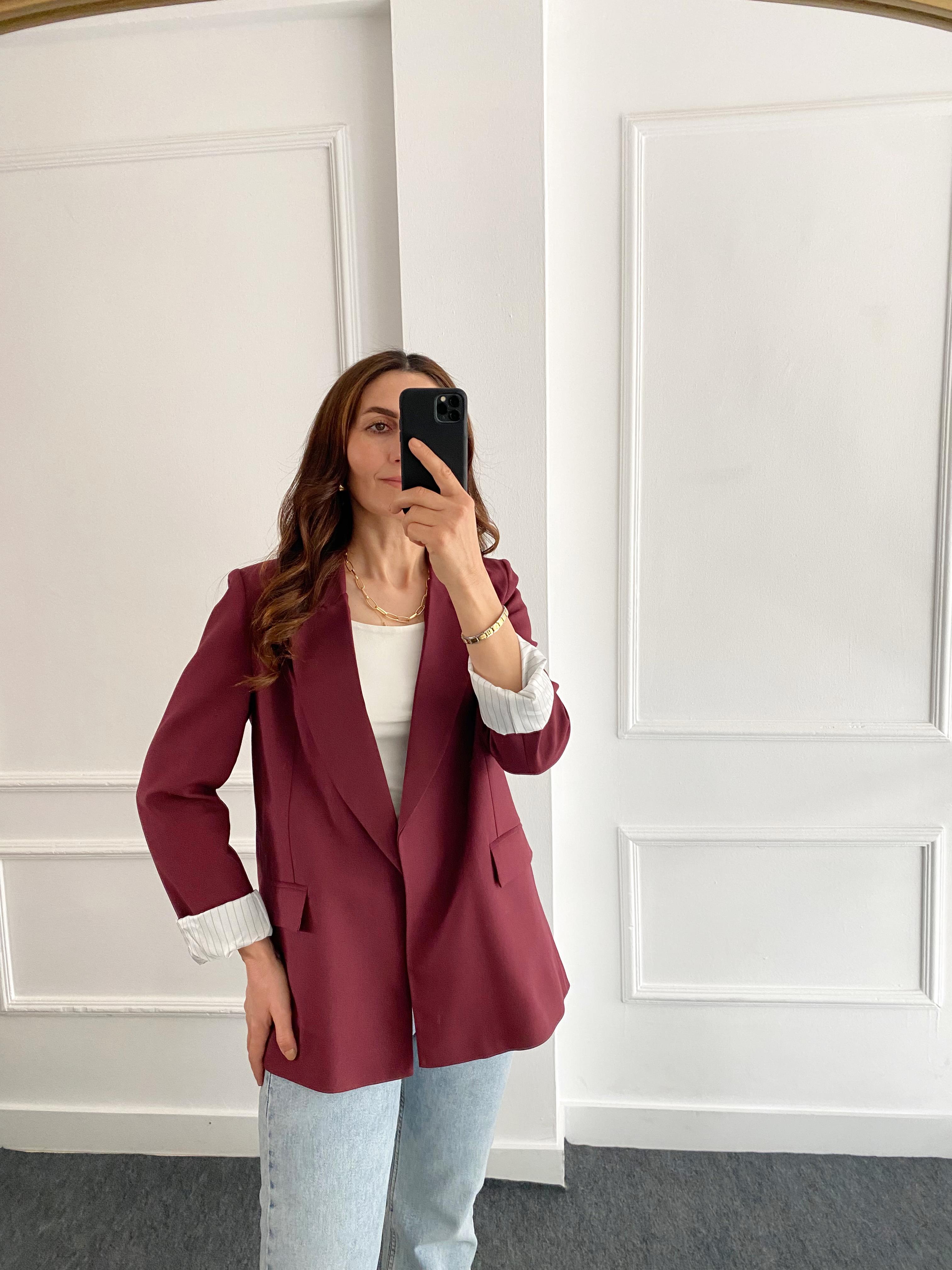 Poliviskon Blazer Ceket Bordo