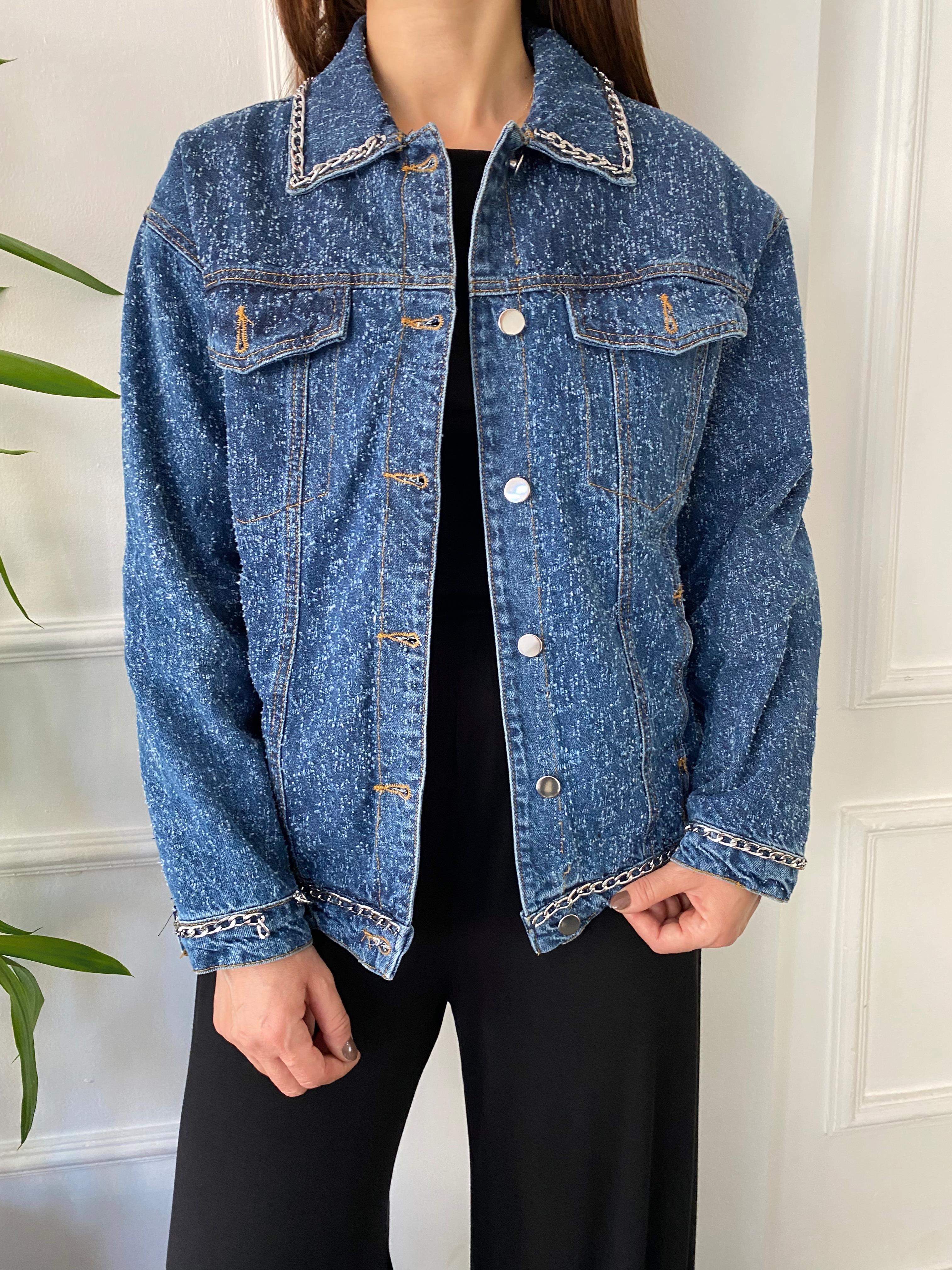 Zincir Detaylı Denim Ceket Mavi
