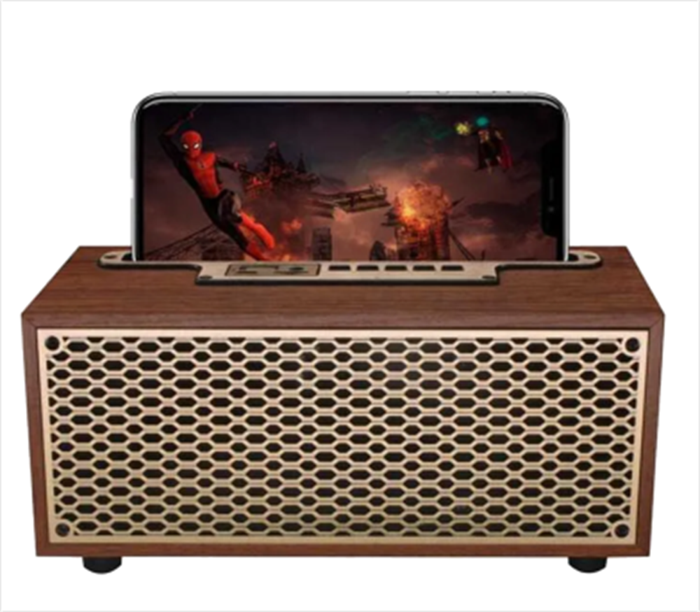 Ahşap Bluetooth Hoparlör XM-5C Telefon Standlı Wooden Speaker