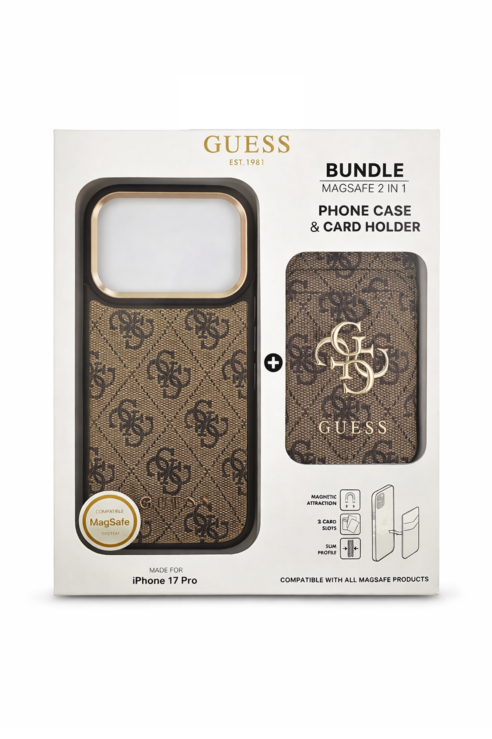 GUESS Bundle MagSafe 2 in 1 iPhone 17 Pro Kılıf ve Kartlık SetiKılıf&Kılıf