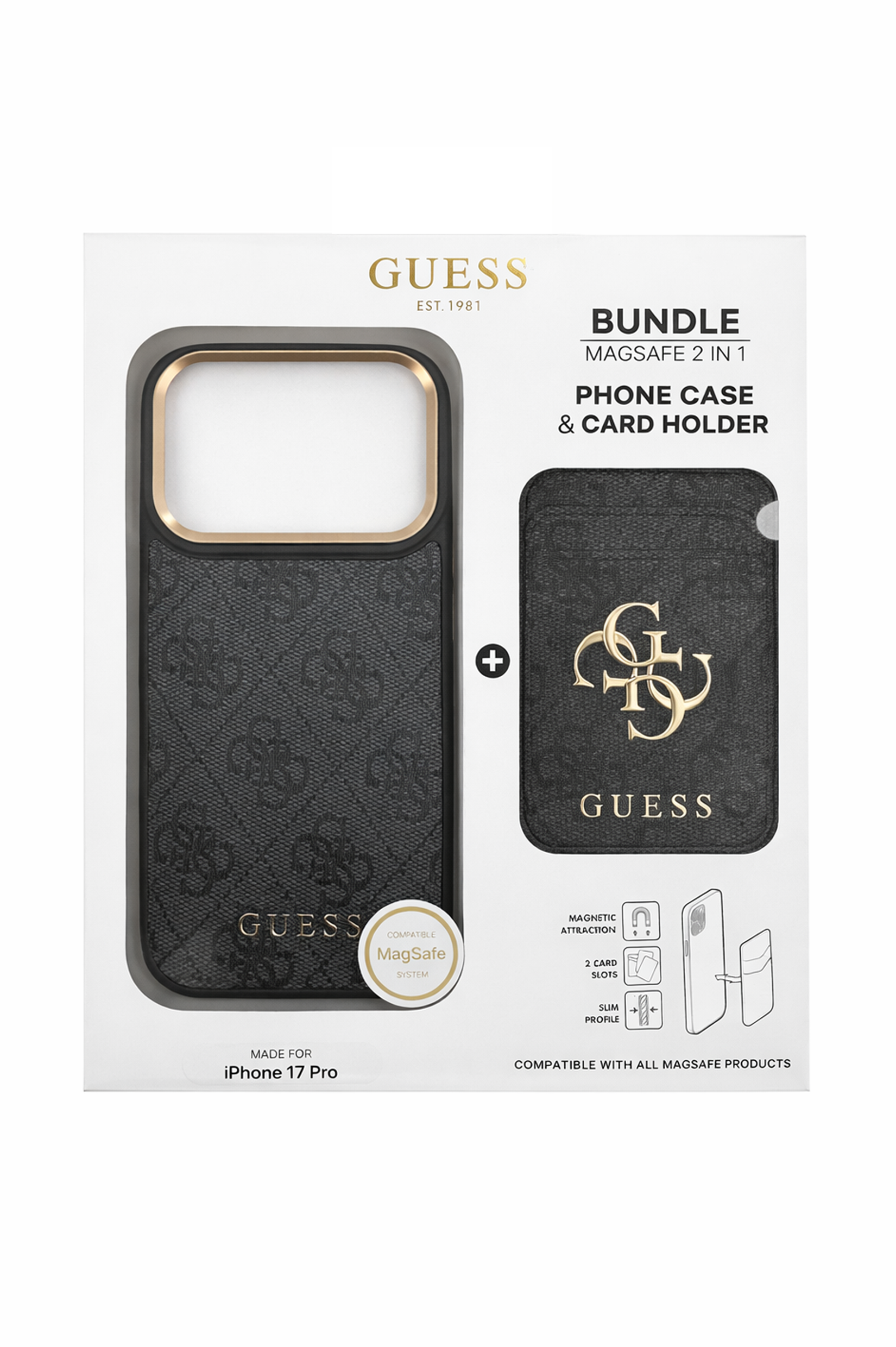 GUESS Bundle MagSafe 2 in 1 iPhone 17 Pro Kılıf ve Kartlık SetiKılıf&Kılıf