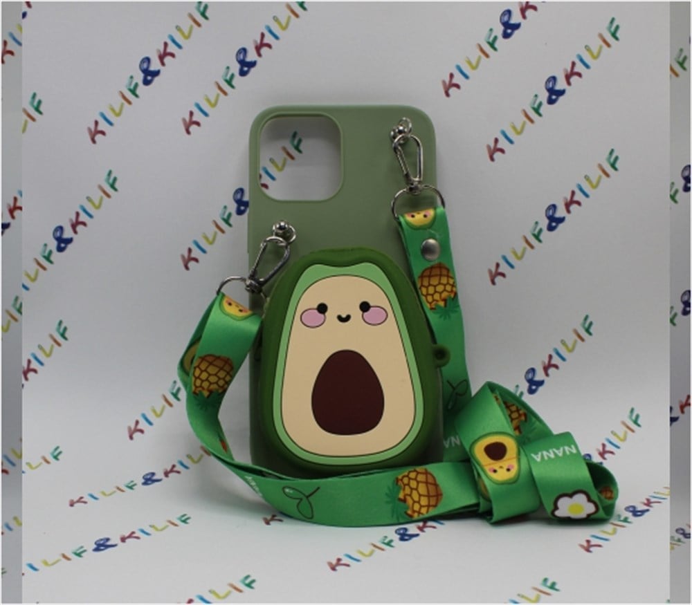 Iphone 12 Pro Max Avakado Desenli Çantalı Silikon  Kılıf 