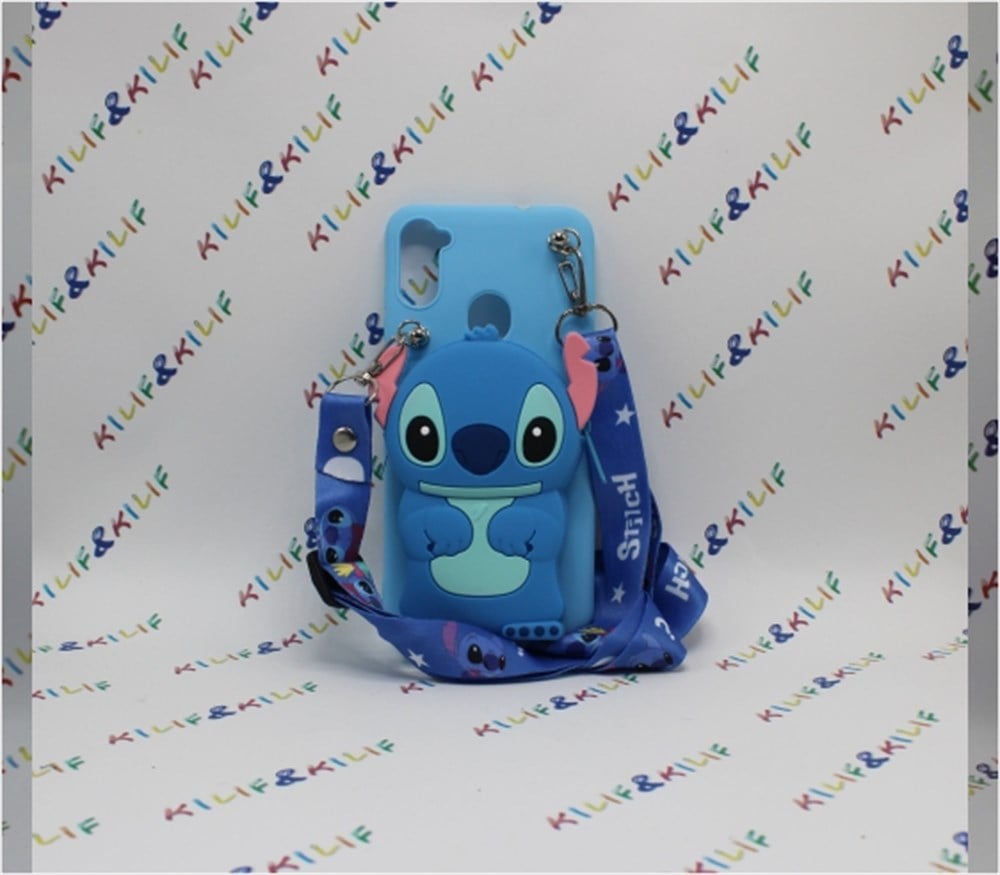 Samsung A11 Sevimli Stitch Desenli Çantalı Silikon Kılıf 