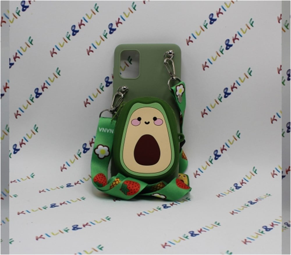 Samsung A12 Avakado Desenli Çantalı Silikon  Kılıf 