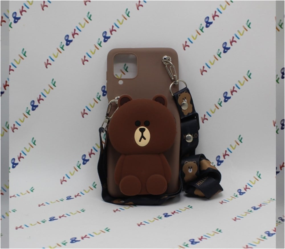 Samsung  A12 Sevimli Teddy Bear Çantalı Silikon Kılıf