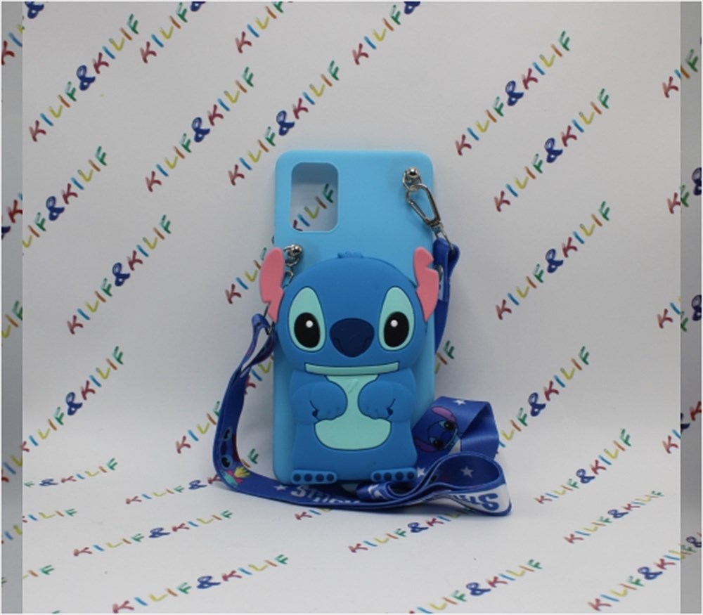 Samsung A21 S Sevimli Stitch Desenli Çantalı Silikon Kılıf 