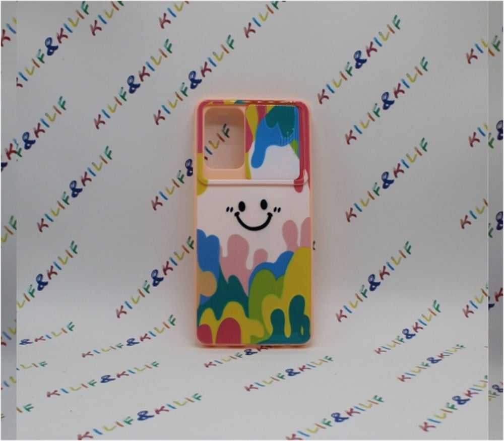 Samsung A72 Renkli Gülen Yüz Baskılı  Kamera Korumalı Kılıf
