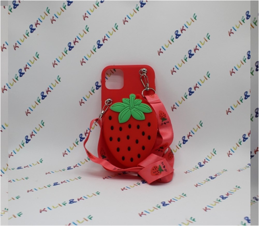 Iphone 11 Çilek Desenli Çantalı Silikon  Kılıf 