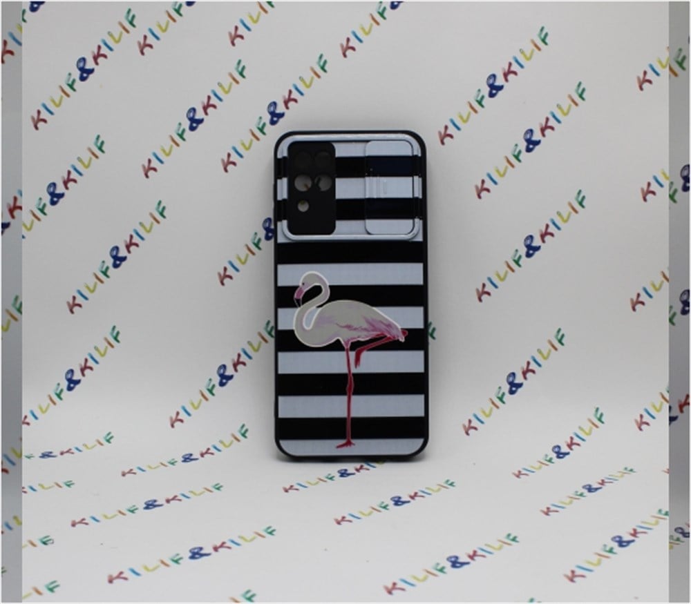 Samsung A12 Flamingo Desenli Kamera Korumalı Kılıf