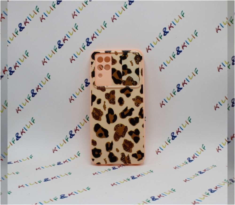 Samsung A12 Leopar Desenli Kamera Korumalı Kılıf