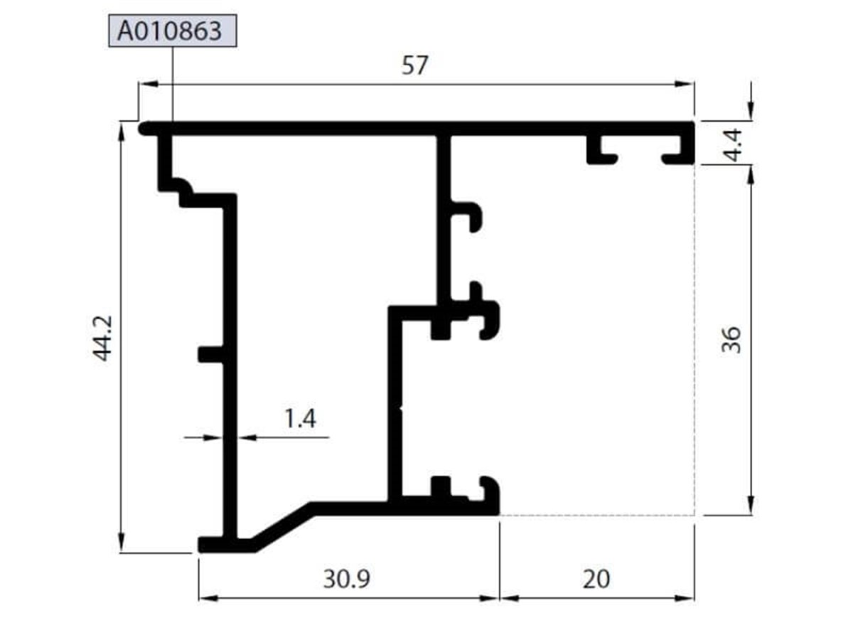 Rw46 A 02 - 44,2Lik Binili Adaptör Profili - Mat Eloksal