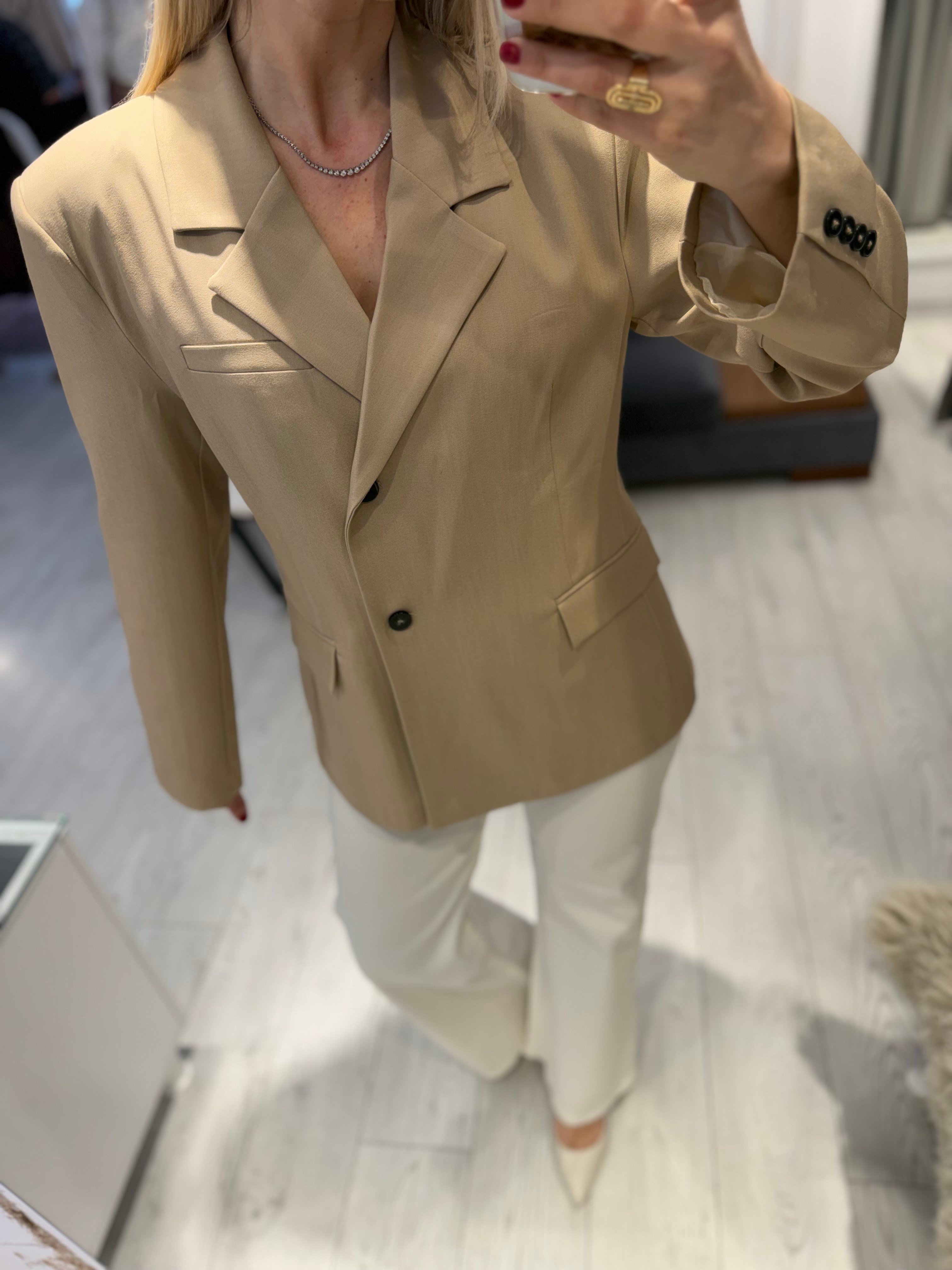 Açık Camel Kruvaze Hafif Ceket