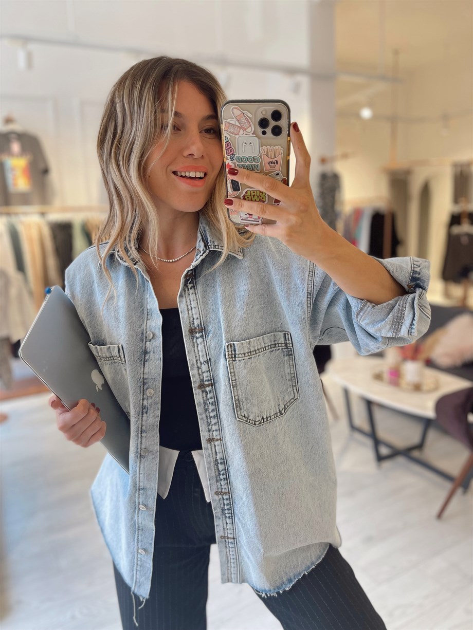 Açık Mavi Denim Gömlek Ceket