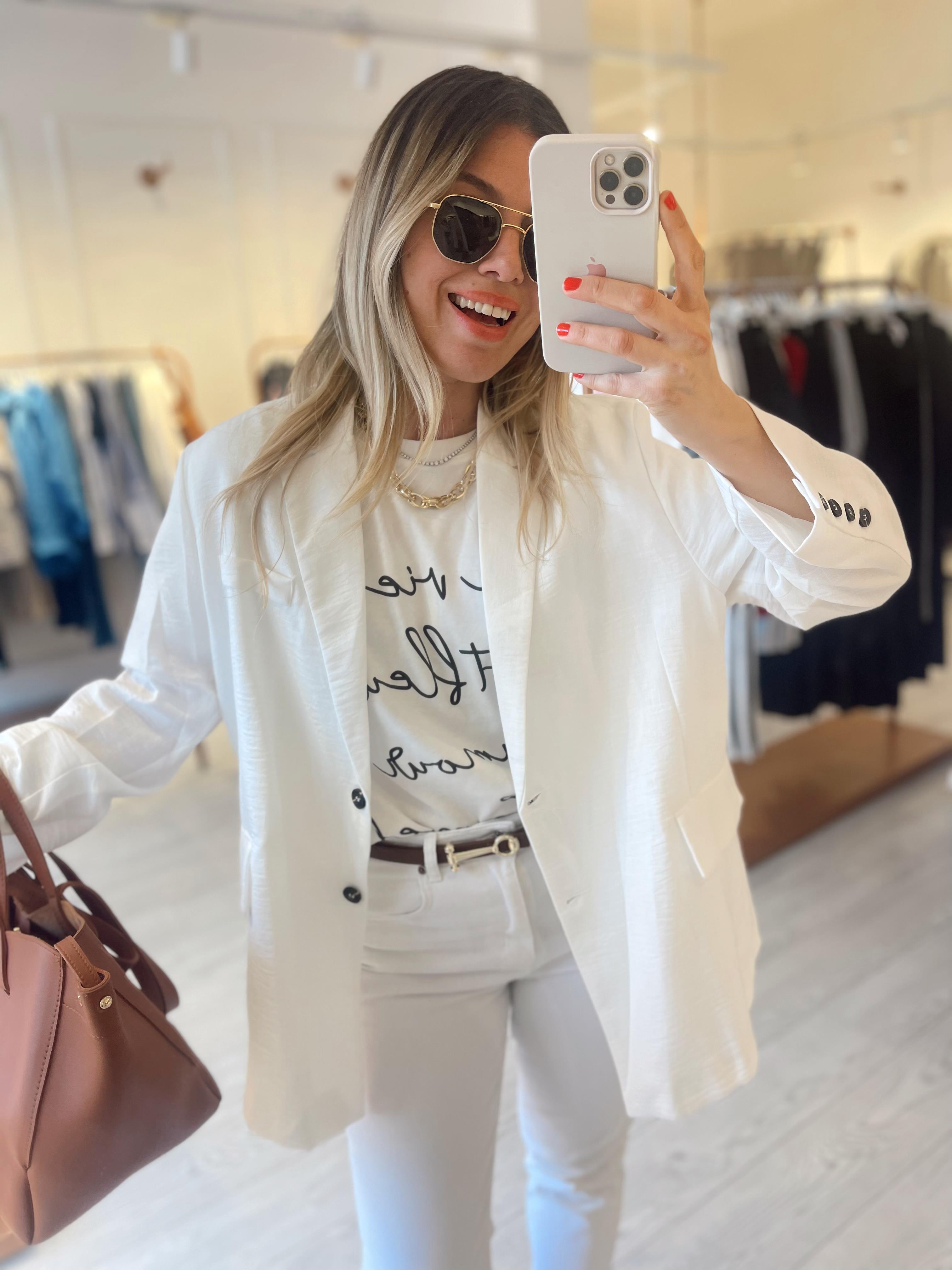 Beyaz Keten Oversize Blazer