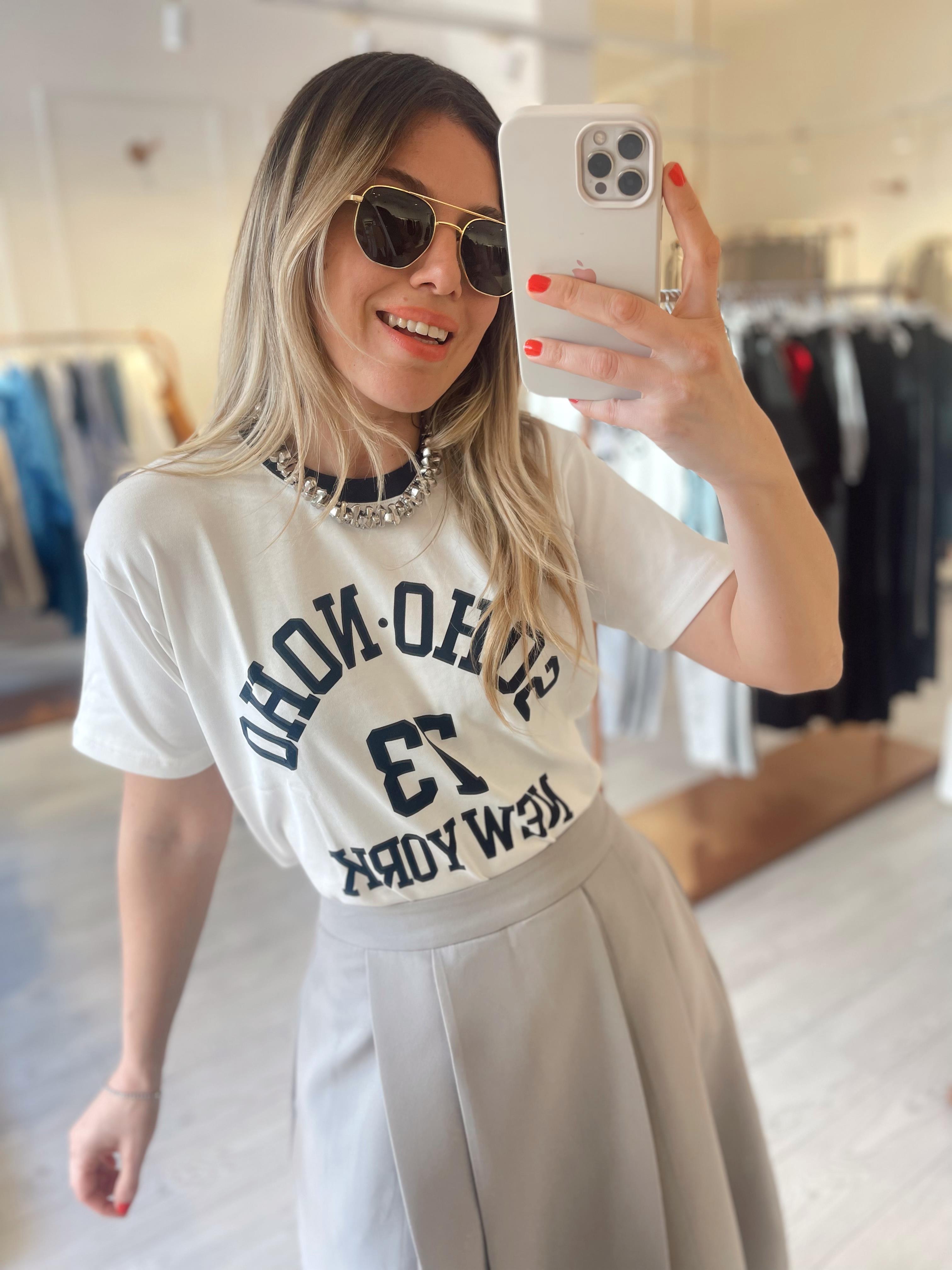 Beyaz-Siyah Yazılı Premium Pamuklu Tshirt