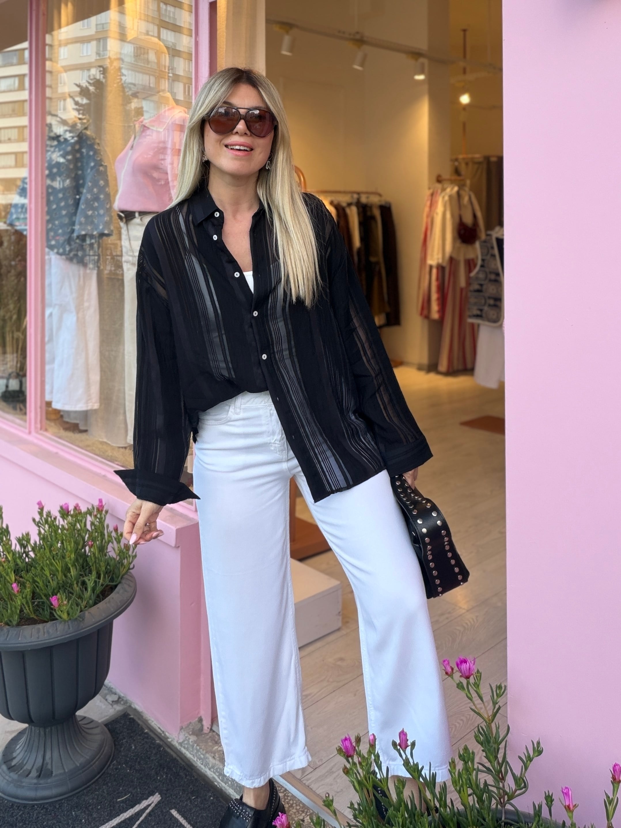 Beyaz  Tensel  İnce Denim Pantolon