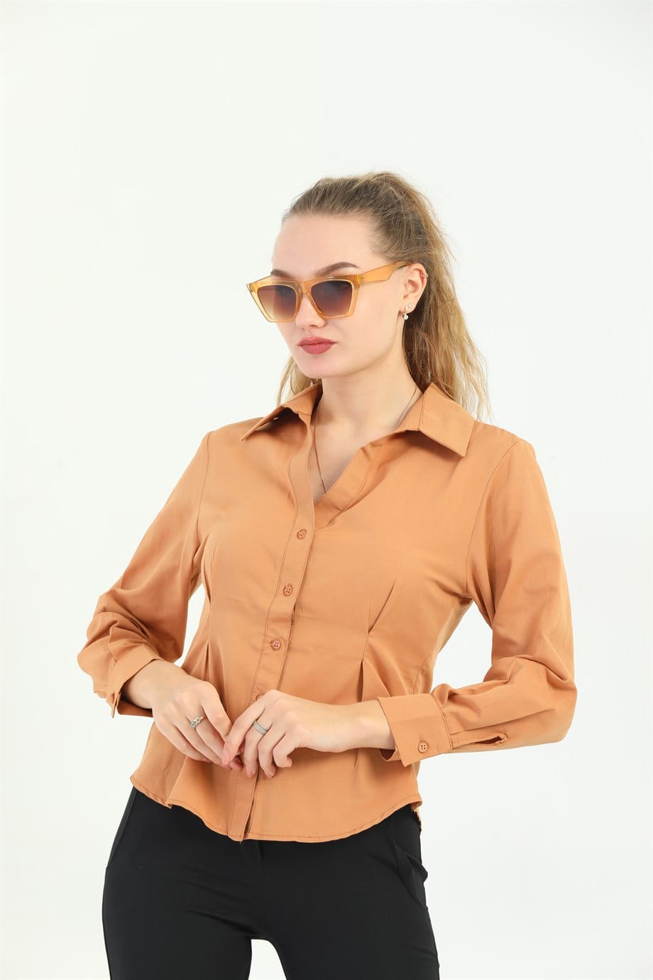 Camel Pensli Poplin Gömlek