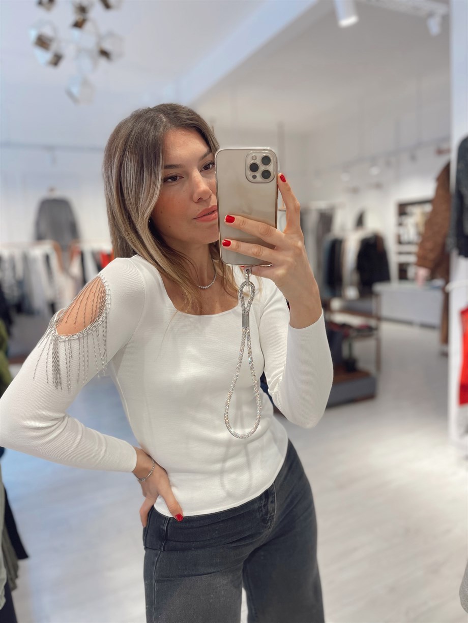 Çift Kol Zincirli Tasarım Çelik Triko Bluz