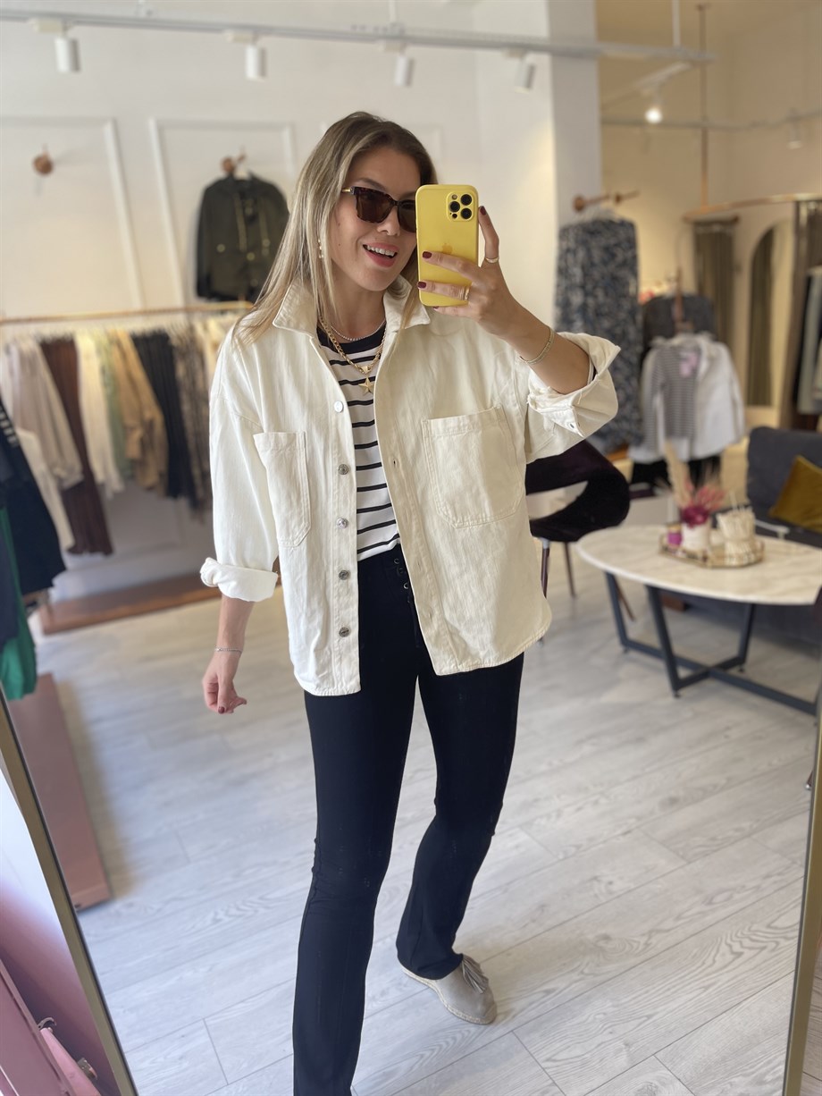 Ekru Denim Kadın Ceket