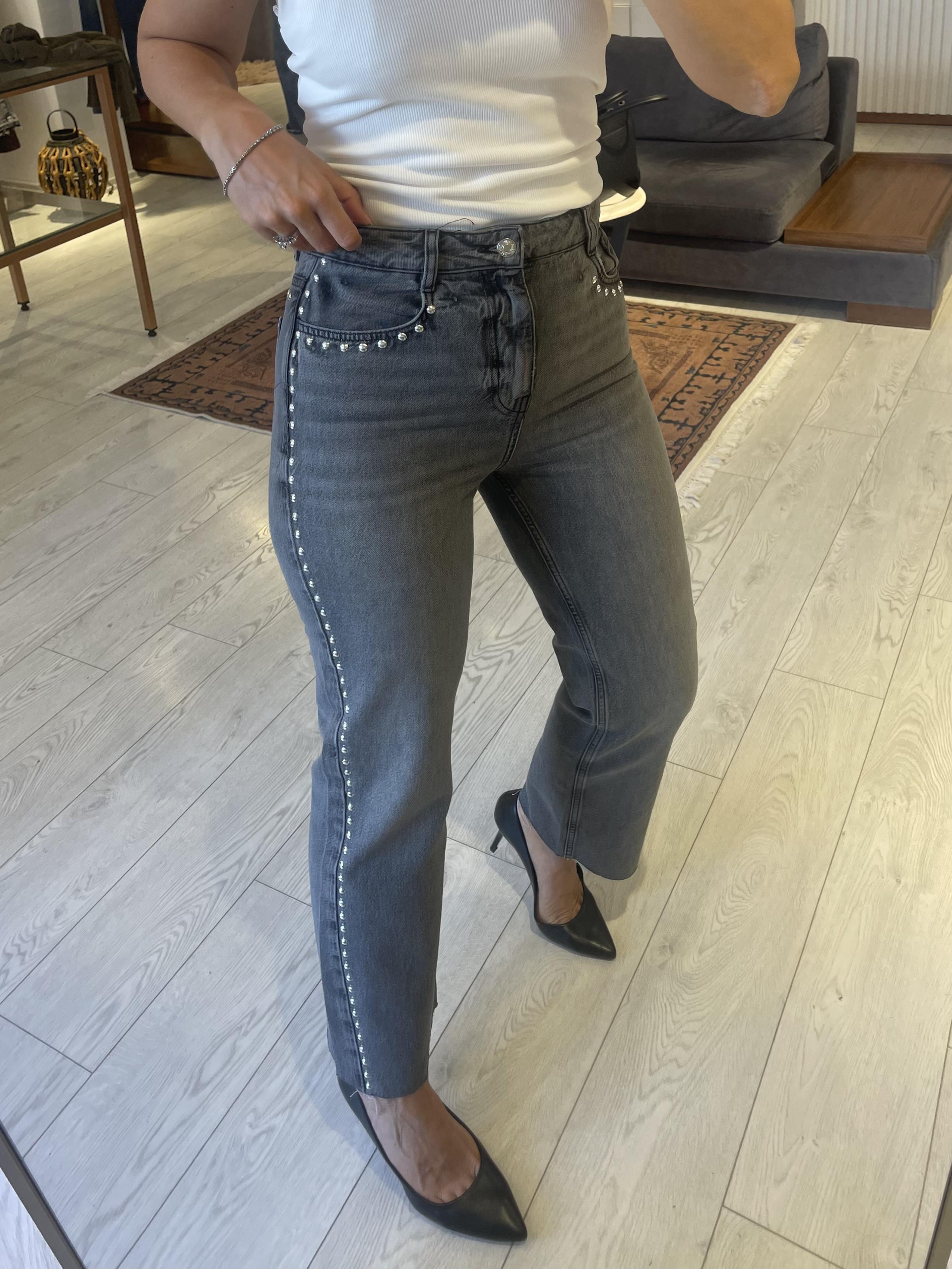 Gri Tasarım Çakılı Straight Jean